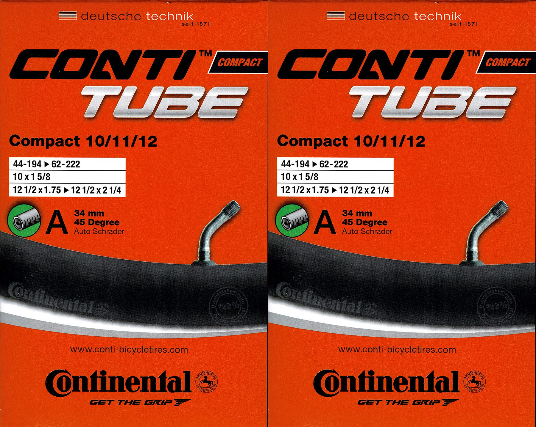 CONTINENTAL Fahrradschlauch 2x Continental Compact 10/11/12 Schlauch 10 11 12 Zoll AV Winkelventil, 1 5/8, 1,95, 2,00, 2,25, 1,90, (2-St)