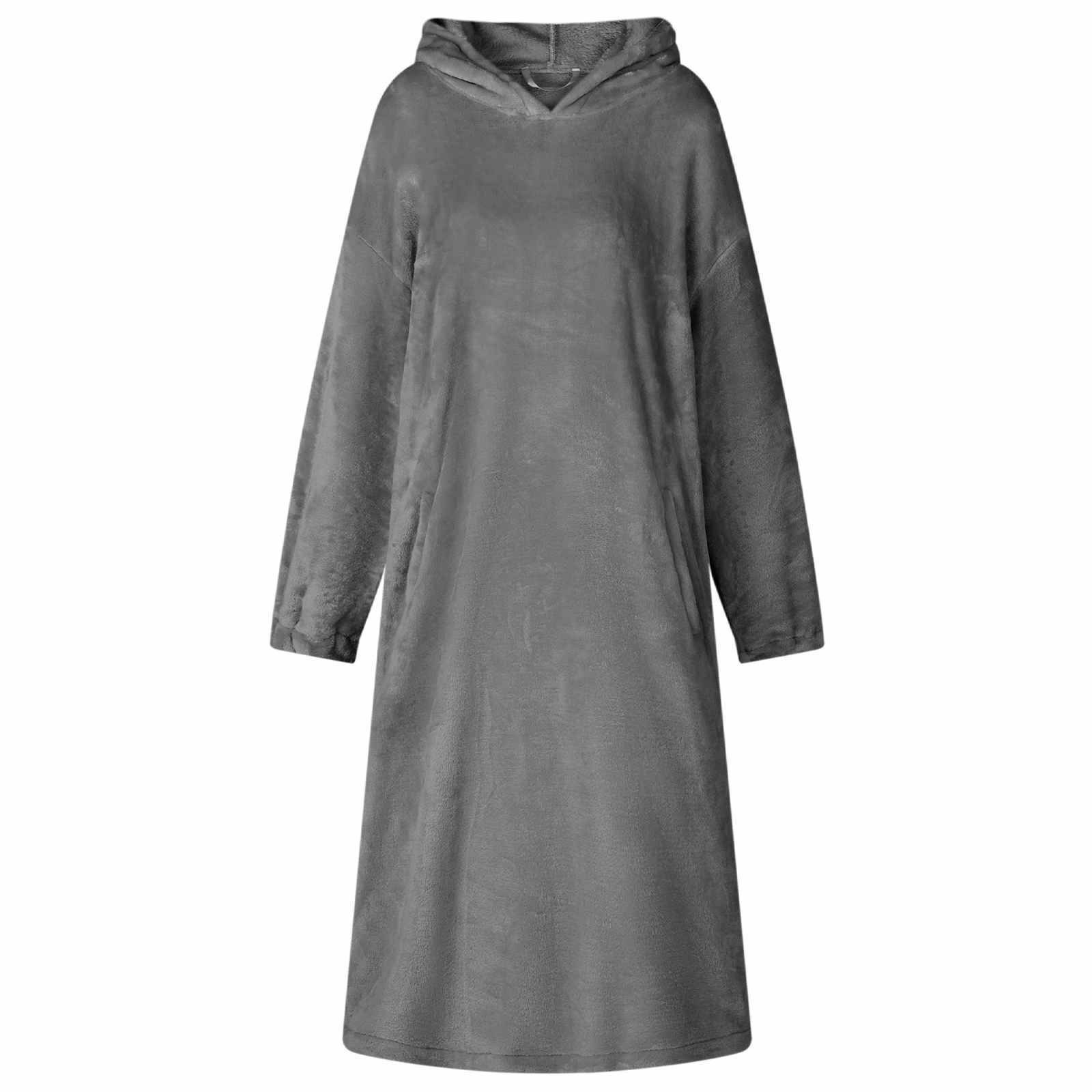 Unisex-Bademantel Decken-Hoodie Dunkelgrau L Flanell