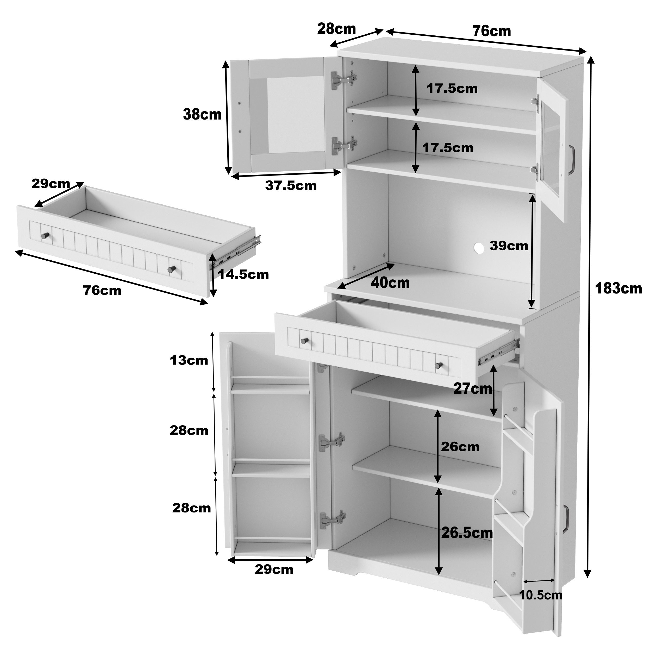 TWSOUL Küchenbuffet Küchenschrank,Modernes Sideboard,Anrichte,Weiß mit Vitr günstig online kaufen