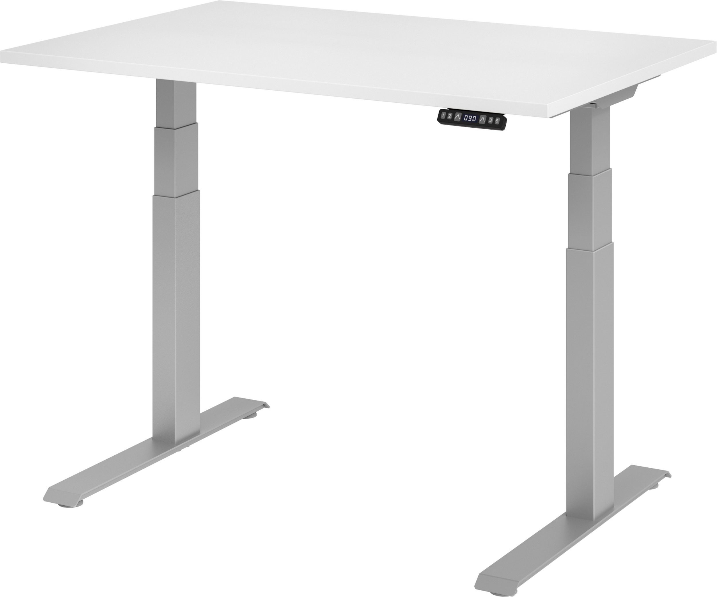 bümö Schreibtisch elektrisch XDKB - Arbeitshöhe: elektrisch höhenverstellbar, Rechteck: 120 x 80 cm - Dekor: Weiß - Gestell: Silber