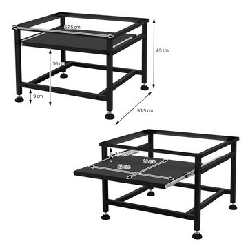 ML-DESIGN Waschmaschinenuntergestell Waschmaschinenznterschrank Waschmaschinensockel Erhöhung Unterbau, Stahl Schwarz mit Ablage 62,5x53,5x45cm bis 150kg höhenverstellbar