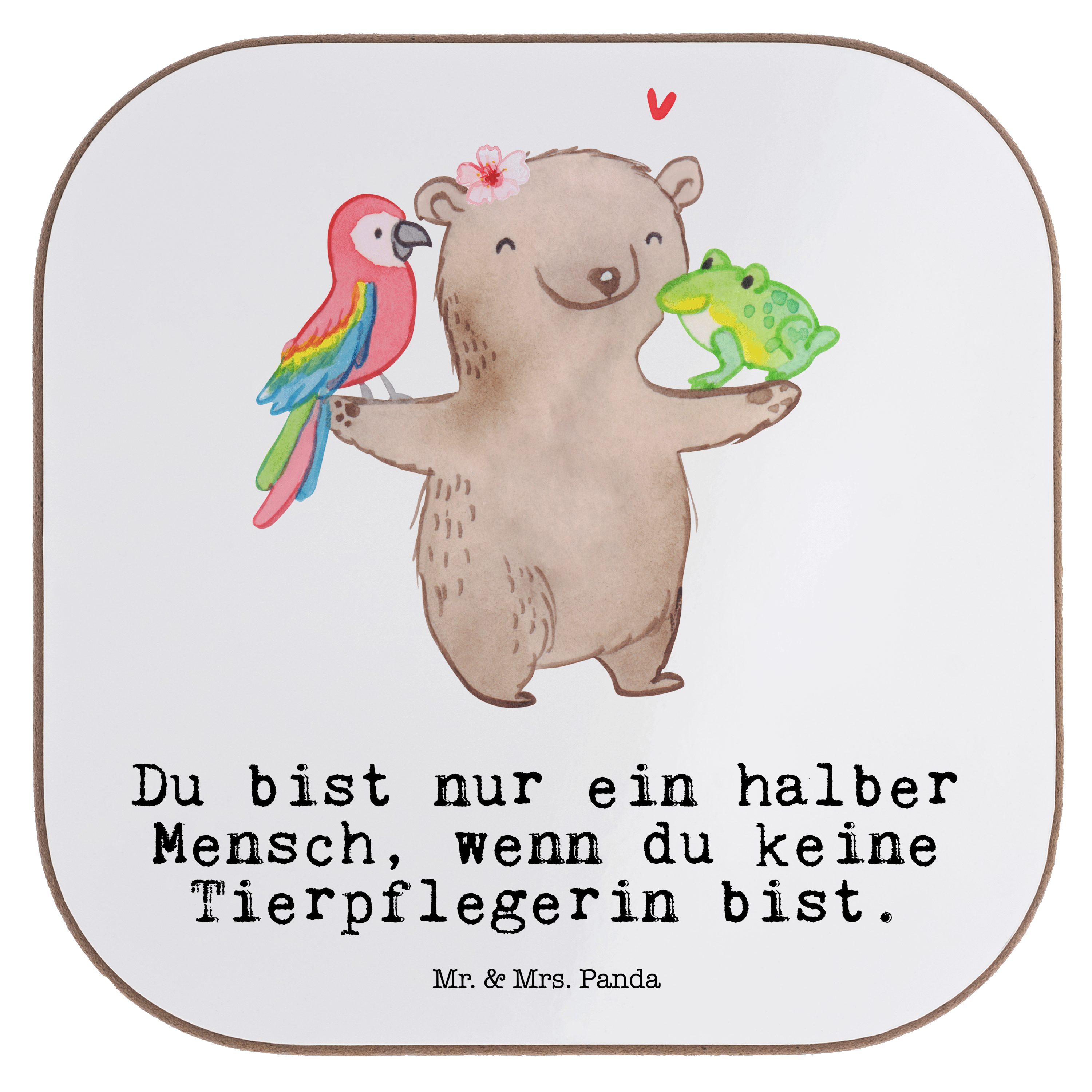 Mr. & Mrs. Panda Getränkeuntersetzer Tierpflegerin mit Herz - Weiß - Geschenk, Getränkeuntersetzer, Glasun, 1-tlg.