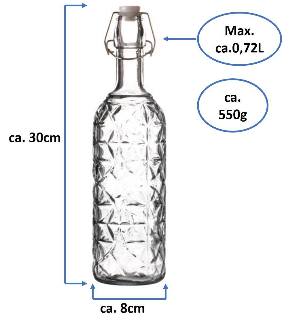 Sahara Flasche mit Glas Bügelverschluss transparent - 720ml Emilja Stück 2 Vorratsglas