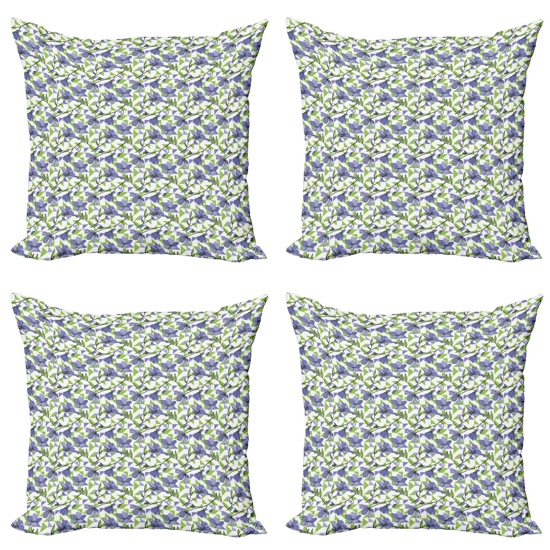 Kissenbezüge Modern Accent Doppelseitiger Digitaldruck, Abakuhaus (4 Stück), Garten-Kunst Blau Flachs Blumen Shapes