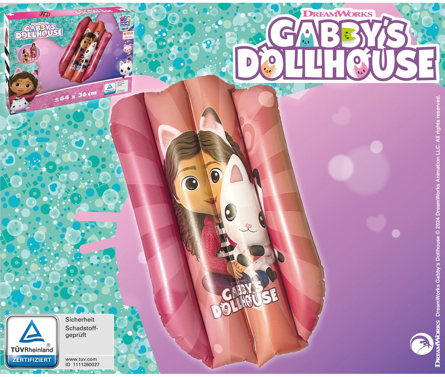 Happy People Luftmatratze Kindermatratze Gabby's Dollhouse ca. 65 x 40 cm, Oberseite mit Design
