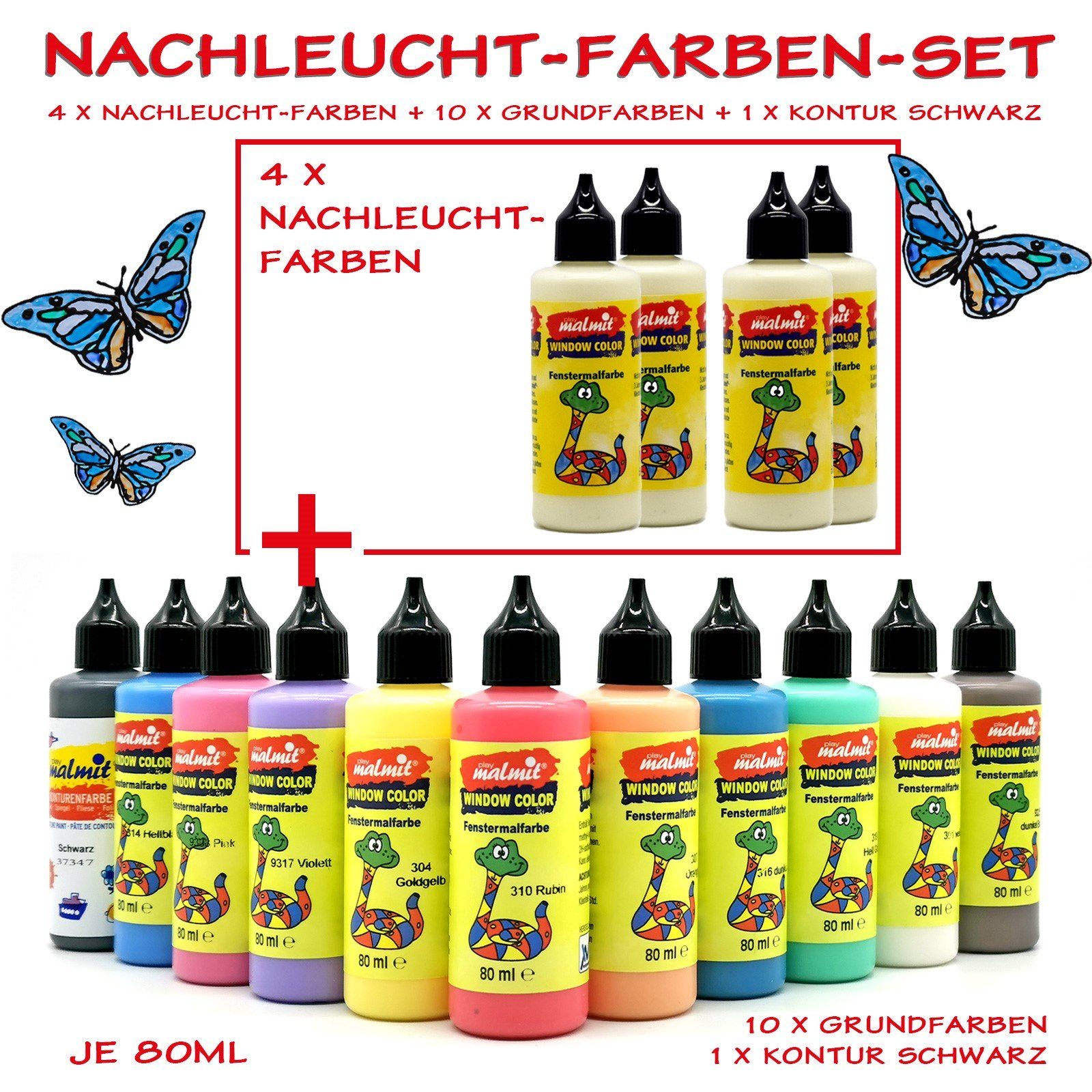 Fenstersticker 15er Window Color Nachleucht Farben Set Fensterfarbe Malfarbe, creative malmit®