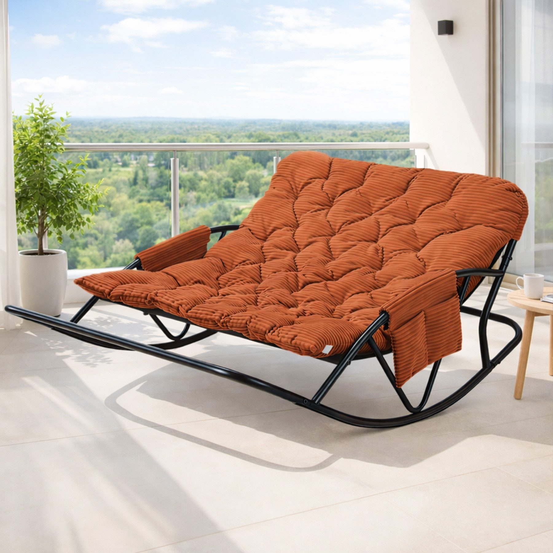 HomeMiYN Schaukelsessel Doppelschaukelstuhl Metall Relaxstuhl –Outdoor & Indoor Schaukelsessel