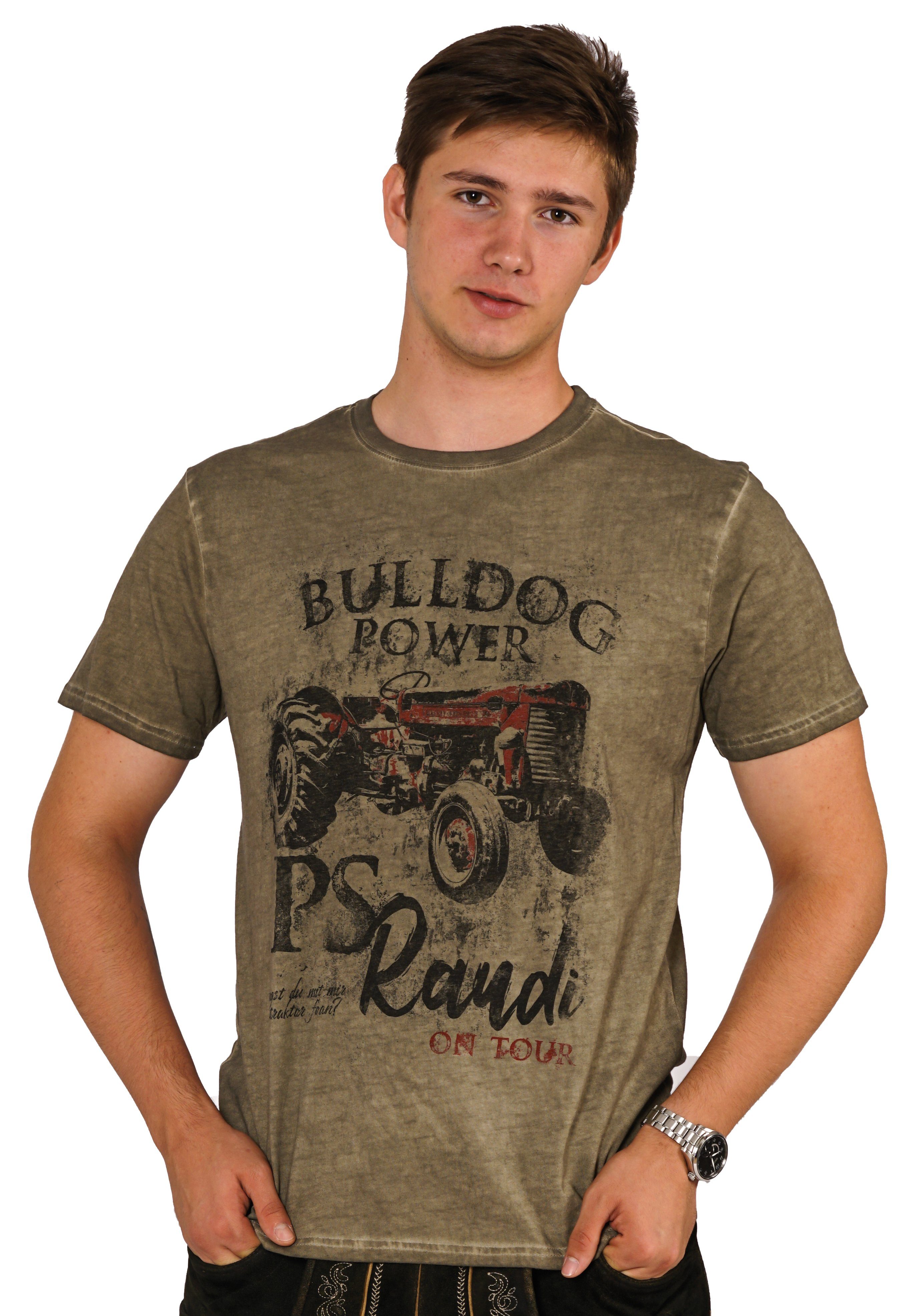 Soreso® Trachtenshirt Bulldog Power PS Raudi on Tour Khaki
