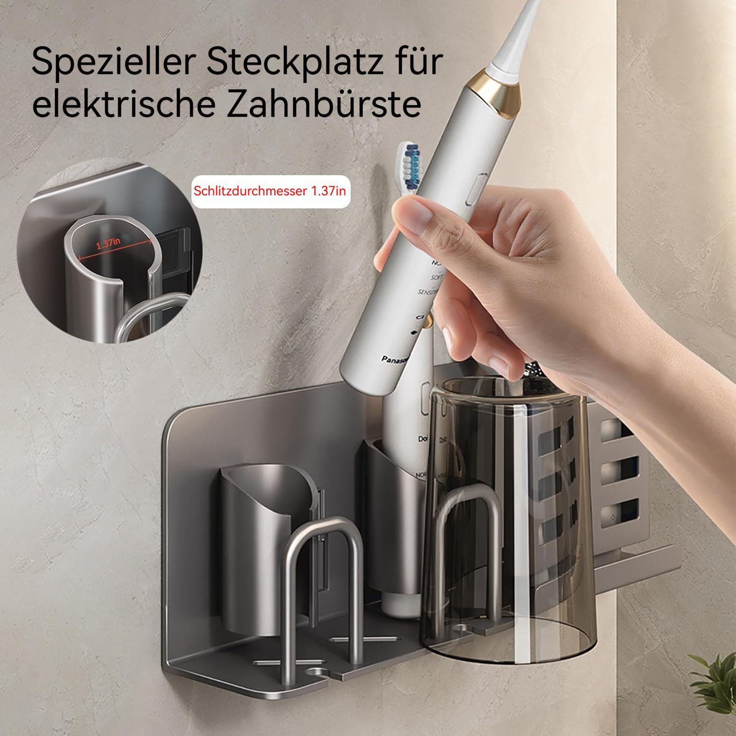 BlingBin Zahnbürstenhalter Elektrischer Zahnbürstenhalter aus Aluminium, Badezimmer-Wandmontage, (1er set, 1-St., 35 * 6,5 * 9,5 cm), Zahnbürstenhalter, Aufbewa – Bild 3 von 5