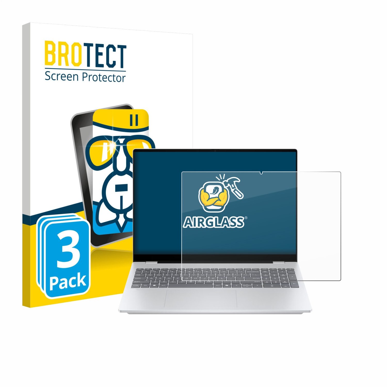 BROTECT Displayschutzglas Folie für HP OmniBook 7 AI 16-ay0775ng, 3 Stück, Schutzfolie Glas Panzer Display Schutz klar