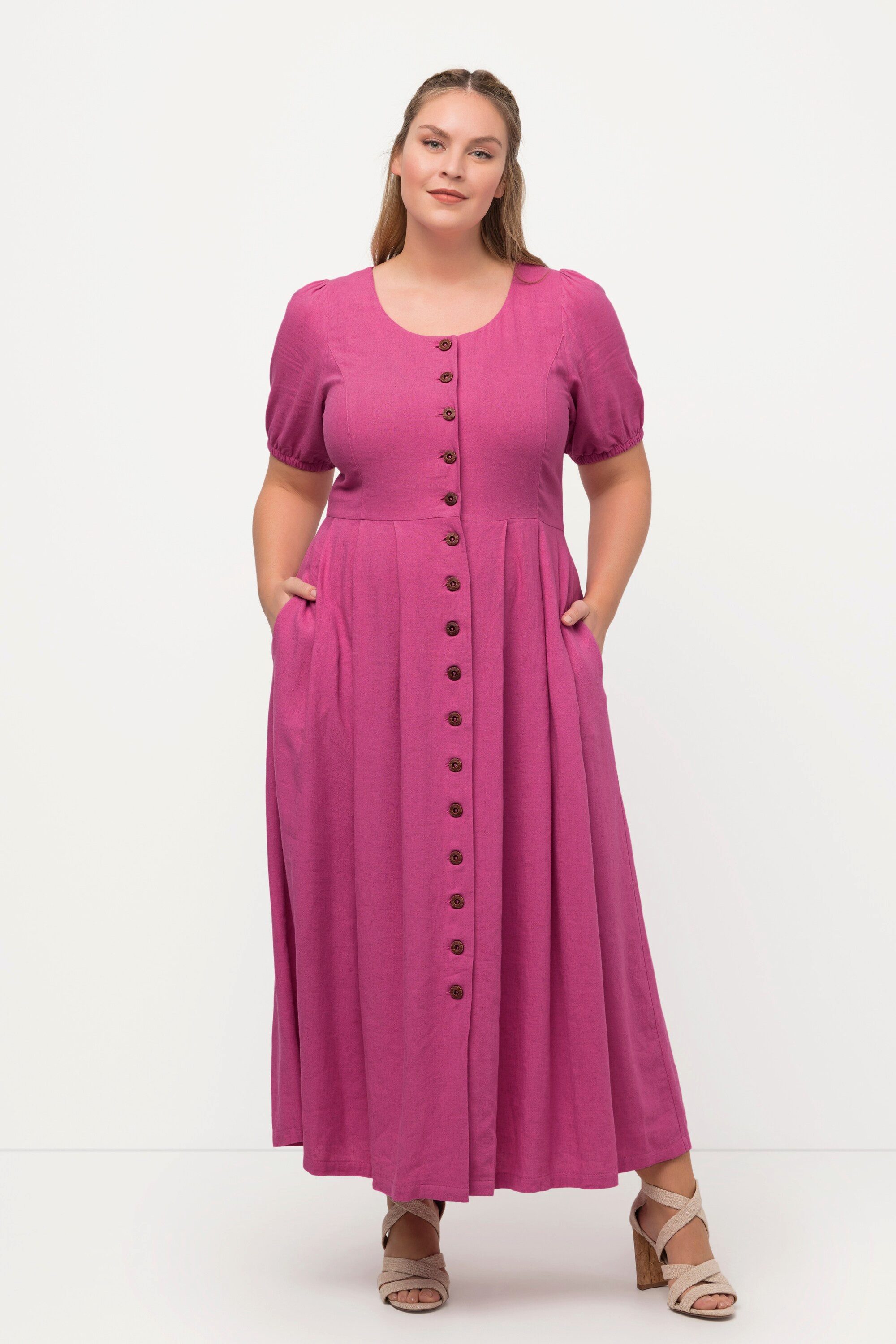 Ulla Popken Dirndl Landhauskleid Leinenmix Rundhals Halbarm