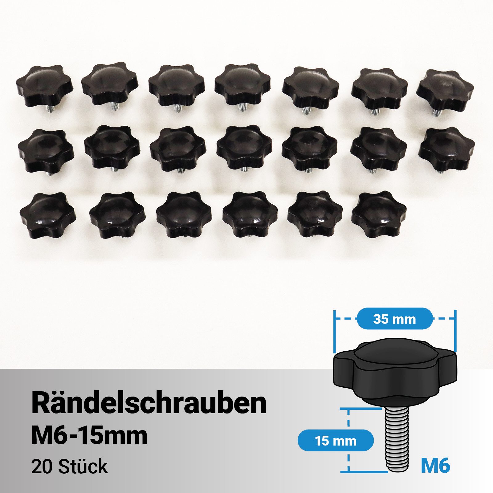 Bituxx Stockschraube 20x Stockschraube M6 - 15 mm, (MS-20031)