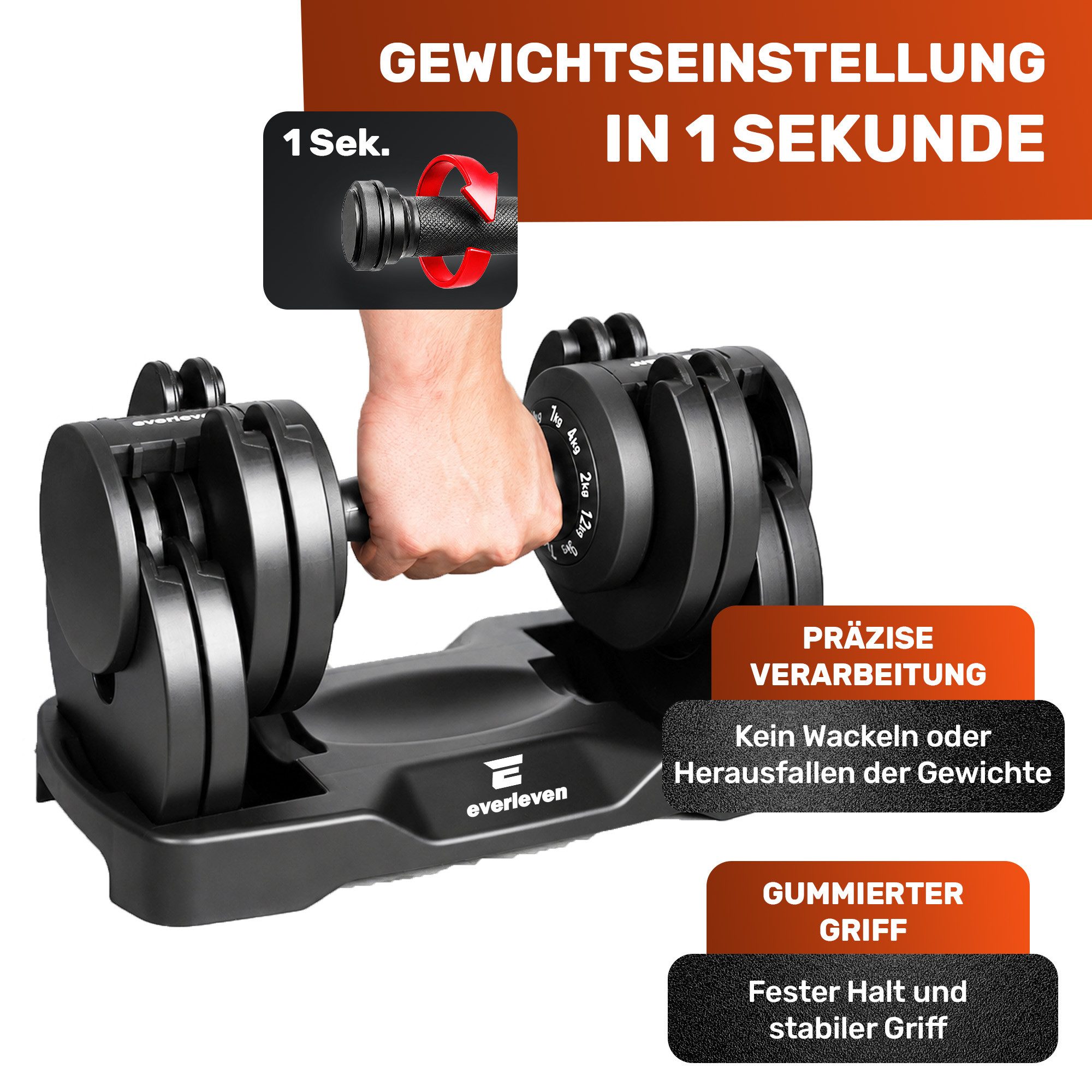 EVERLEVEN Hantel-Set Verstellbare Kurzhanteln - 15 Gewichtseinstellungen - Hantelset