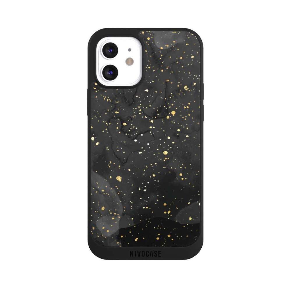 NIVOCASE Handyhülle Marmor Glitzer Look Gold & Kupfer Marble Black Gold Look Print, Apple iPhone 12 Handyhülle Hülle NIVOpure Case Schwarz