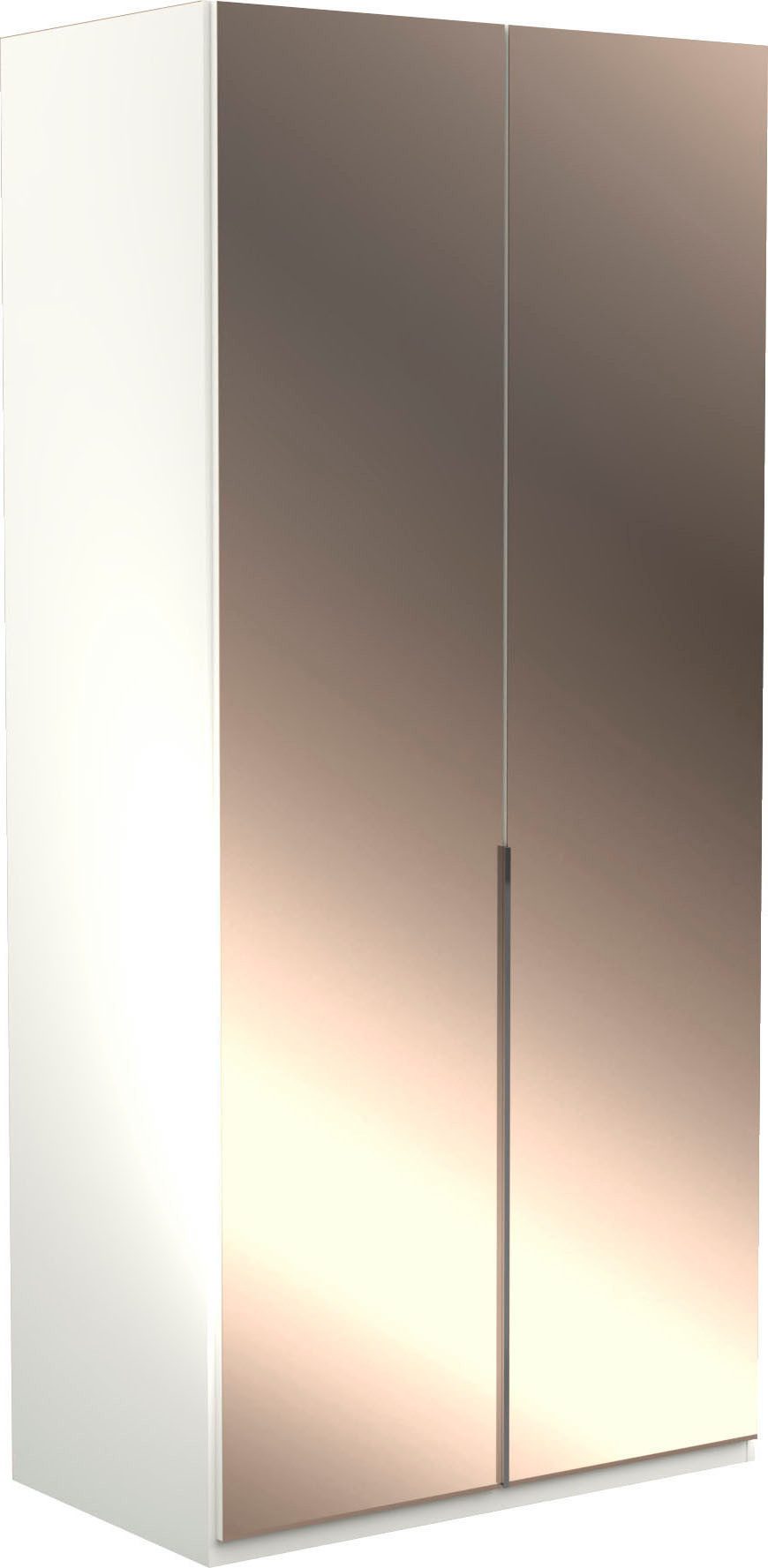 Musterring Drehtürenschrank San Diego, Kleiderschrank, Schrank, Garderobe, mit Spiegel (1-St., weiß, Türen gedämpft,2 Höhen, mehrere Breiten, MADE IN GERMANY) 2-türig (gedämpft), 2 Böden, 1 Kleiderstange, Chromgriffe