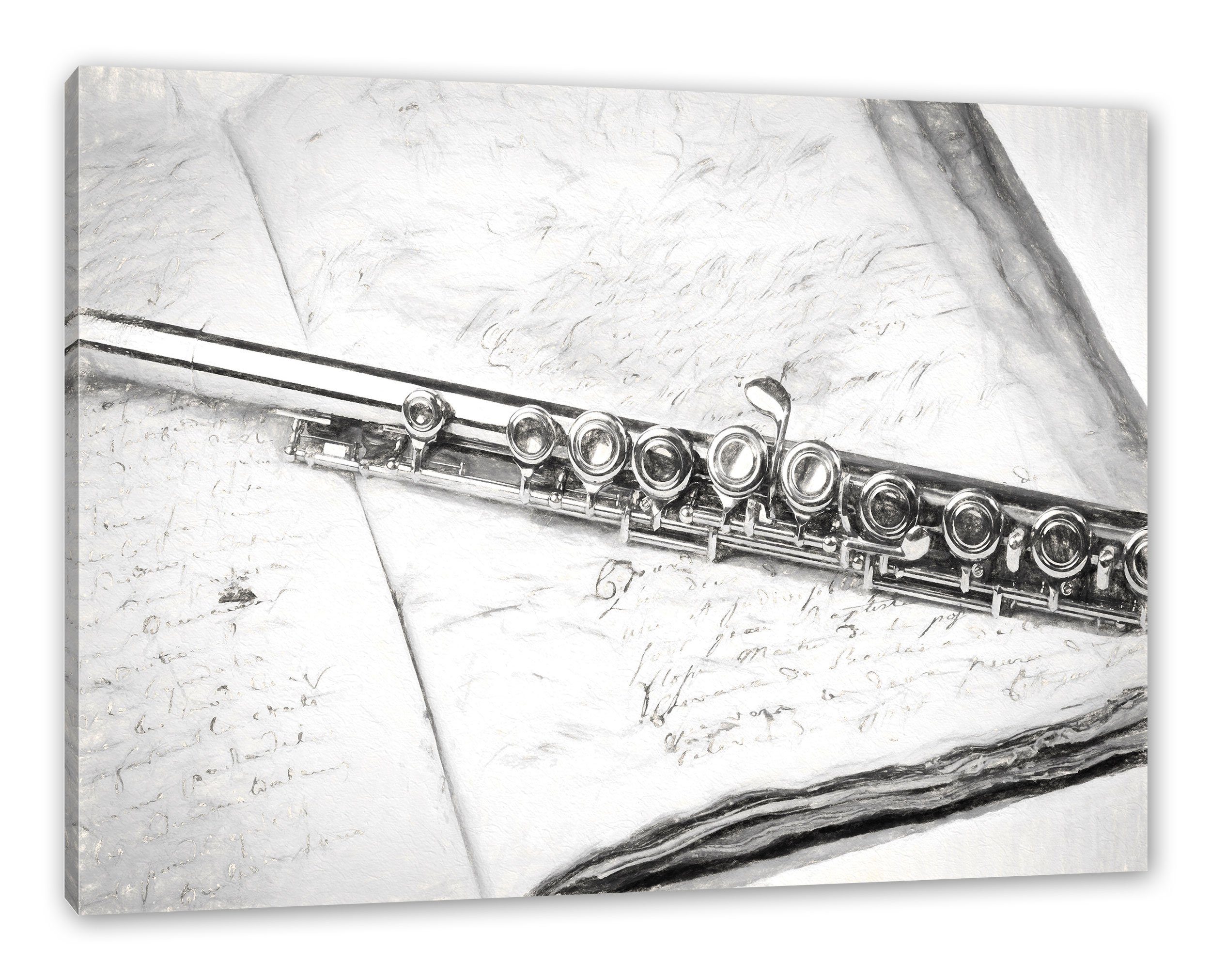 Pixxprint Leinwandbild Querflöte, Querflöte (1 St), Leinwandbild fertig bespannt, inkl. Zackenaufhänger