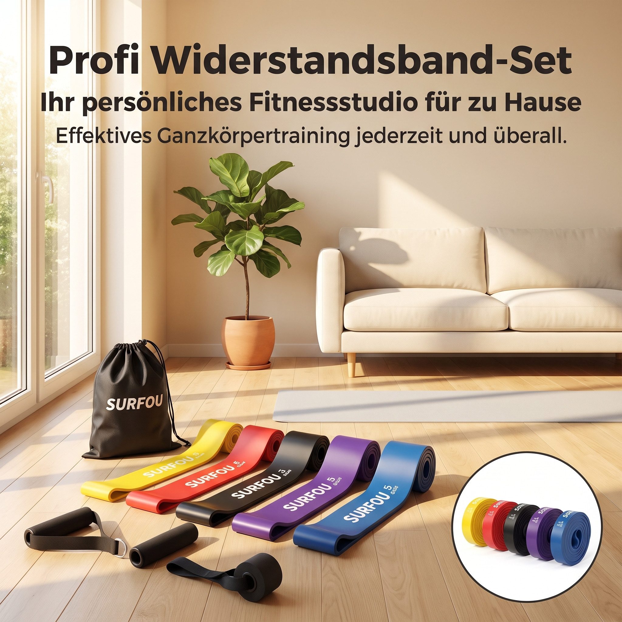 Trainingsbänder Fitnessbänder Set 5 Widerstandsbänder mit Zubehör Krafttraining