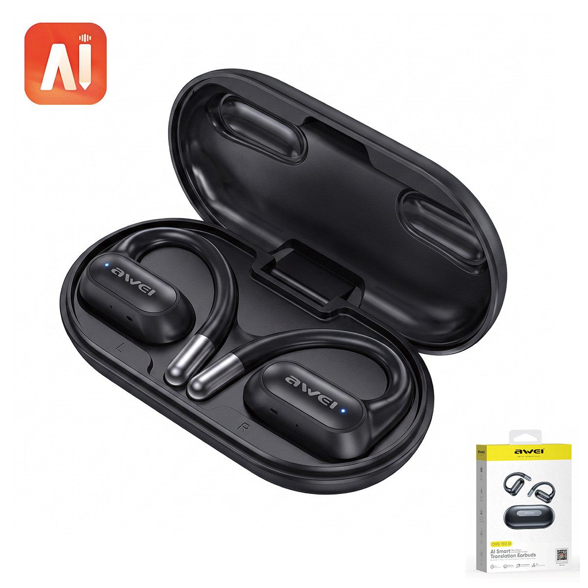 Vashoy Awei T93 Sport-Kopfhörer, In Ear Ohrhörer, Open-Ear-Kopfhörer (Doppeltes ENC‑Mikrofon, Reduzierung des Anrufrauschens und Intelligente Bassoptimierung, Touch-Steuerung, Bluetooth 6.0, IPX6, Kopfhörer mit Ohrhaken, 40h Akku, für Sport & Büro)