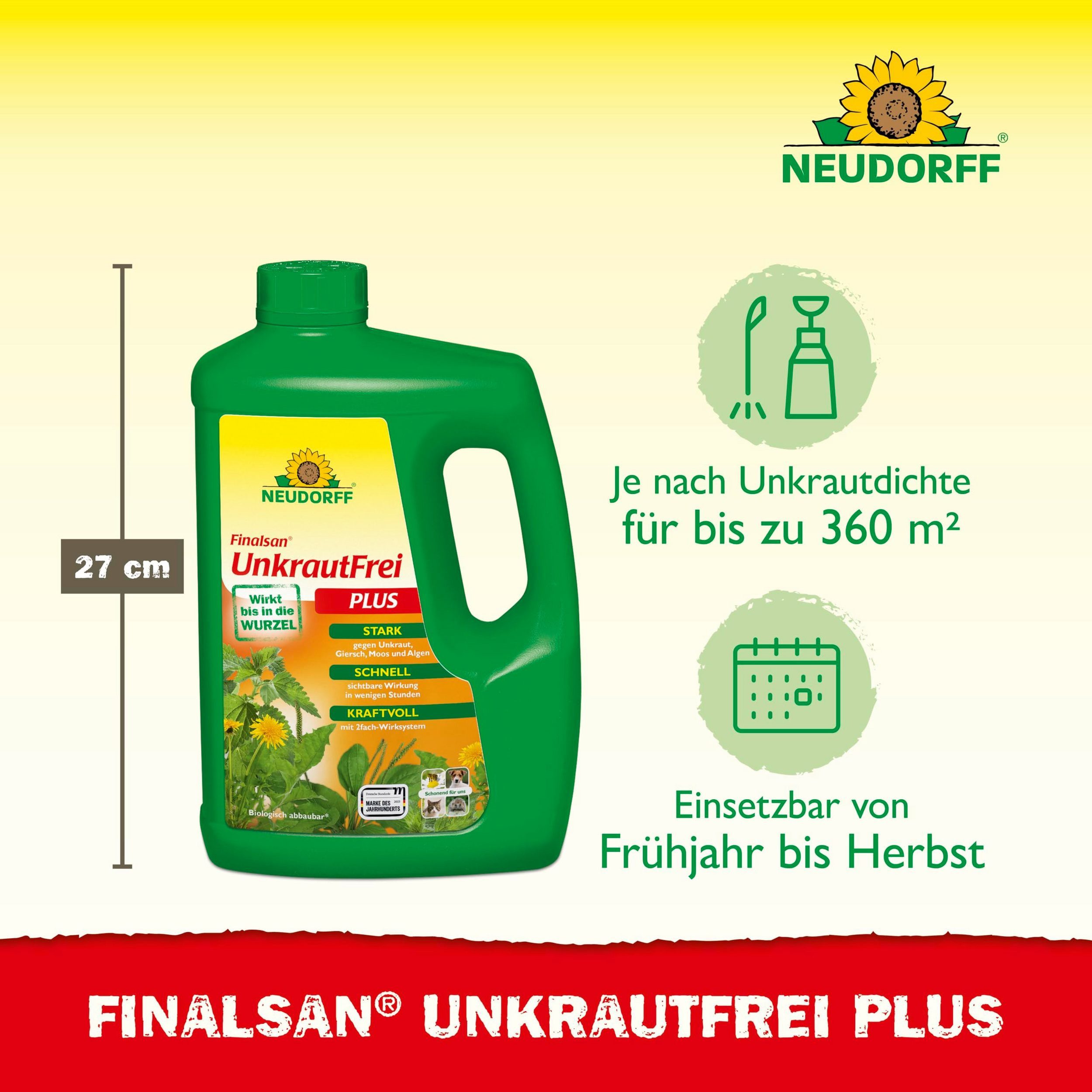 Neudorff Unkrautbekämpfungsmittel Finalsan UnkrautFrei Plus Konzentrat 2x 2 l, 2 St., 2-teiliges Set, 2 x 2 l Finalsan UnkrautFrei Plus Konzentrat, Glyphosatfreies Konzentrat mit 2-fach-Wirksystem bis in die Wurzel