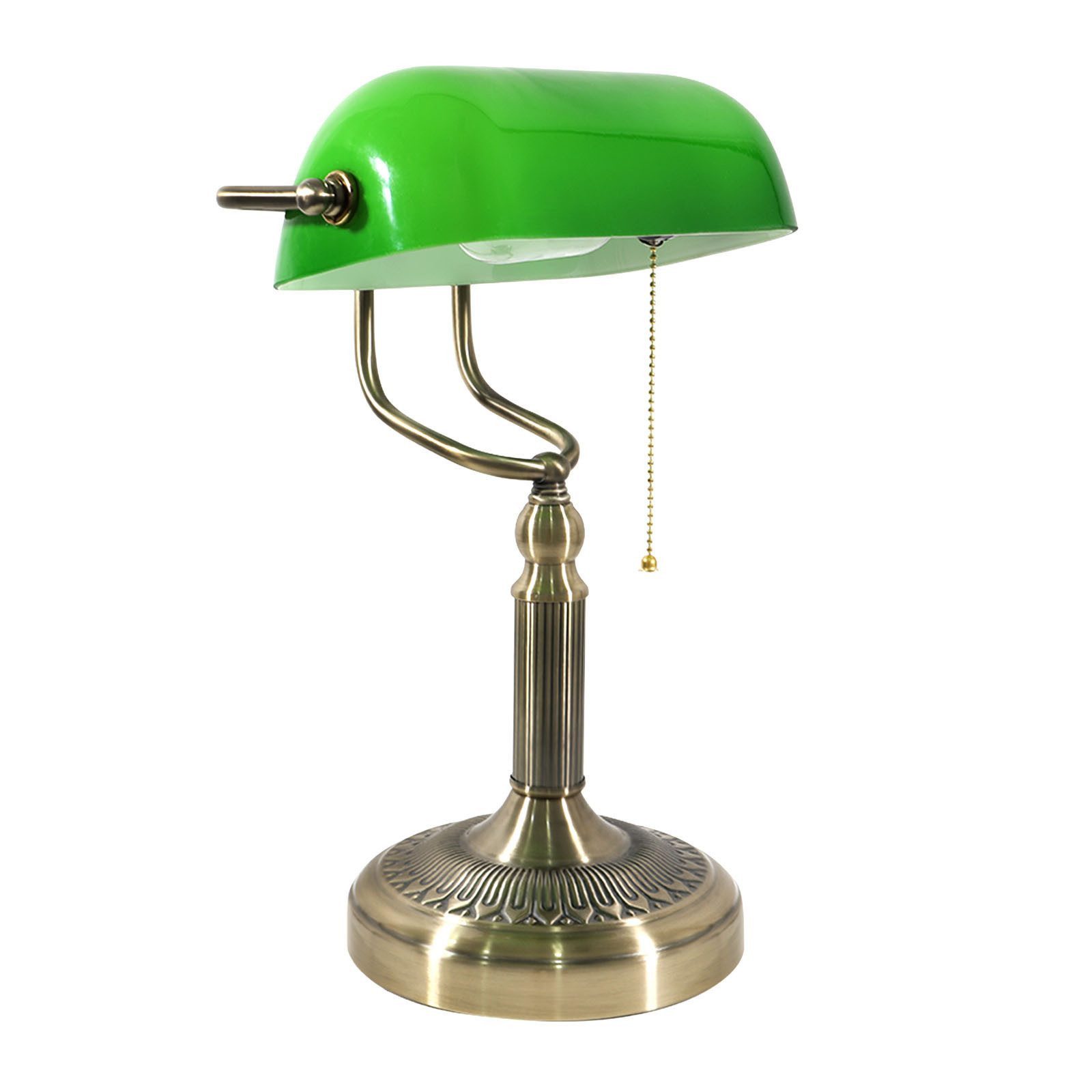 POPOLIC Tischleuchte Retro Bankerlampe aus grün Glas, LED Tischleuchte mit Kabelzugschalter, steckbare Dekoleuchte für Büro & Wohnzimmer