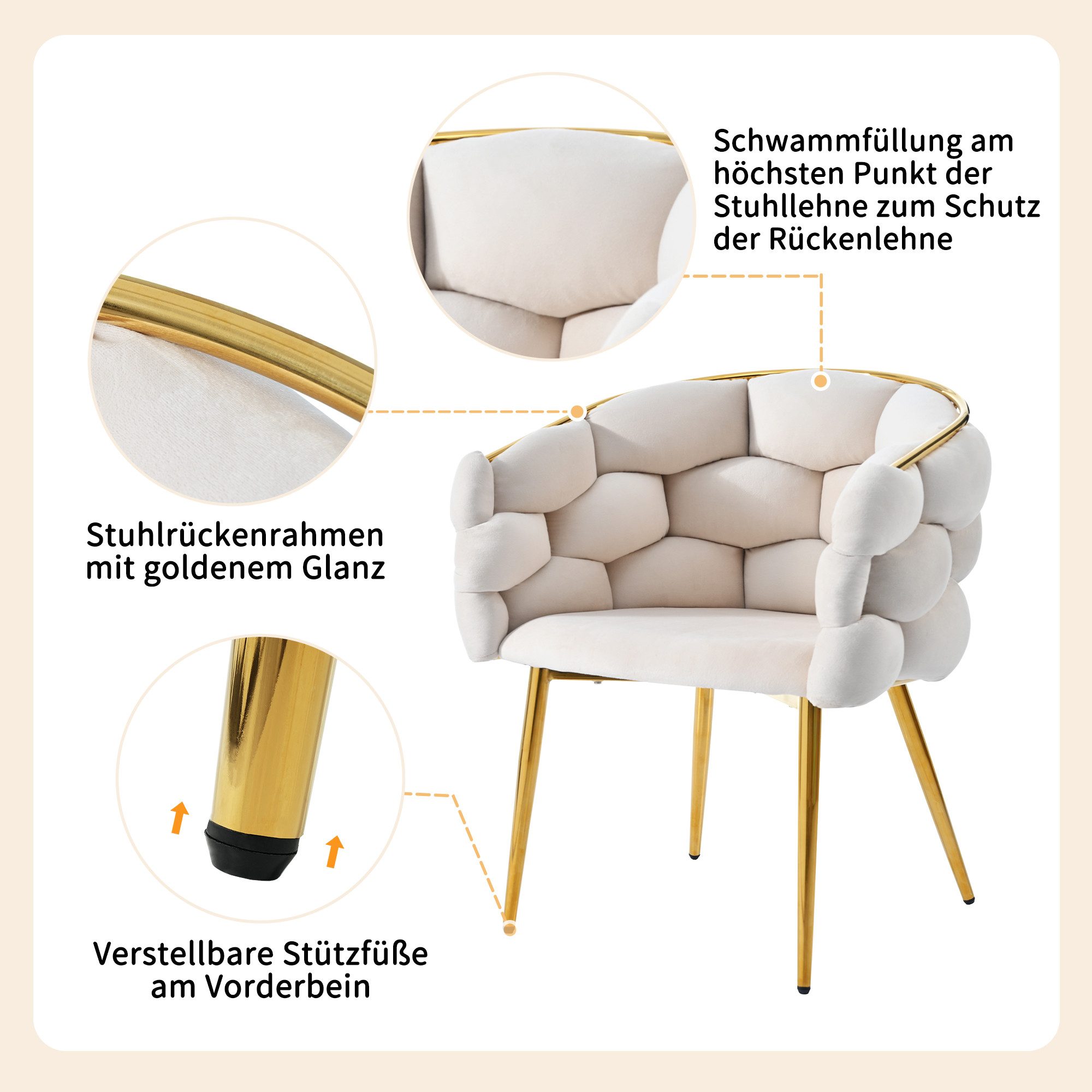 OKWISH Esstisch Moderne Esstisch,mit Marmoroptik,Esszimmer-Set (7-teiliges Esstisch-Set, 140 x 80 cm mit 4 Stühlen – Marmortisch mit goldenen Metallbeinen, ergonomische Stühle mit Samtbezug, modern und elegant für Küche und Esszimmer – 150 kg Tragfähigkeit, 7-St)