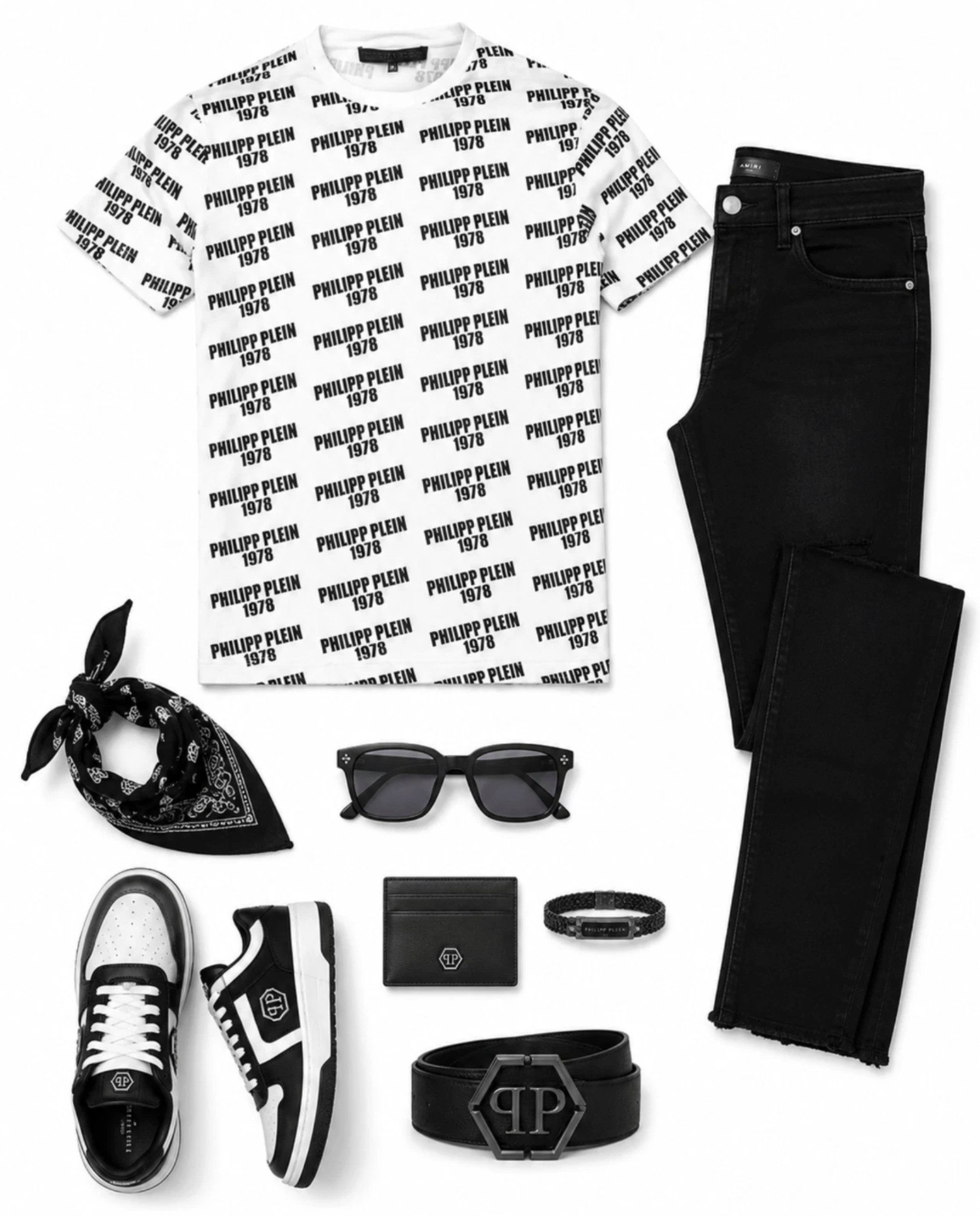 PHILIPP PLEIN T-Shirt Multi Logo Slim Fit Baumwolle Stretch Ideal für Streetwear, Freizeit, Urlaub und City-Looks – Bild 4 von 5