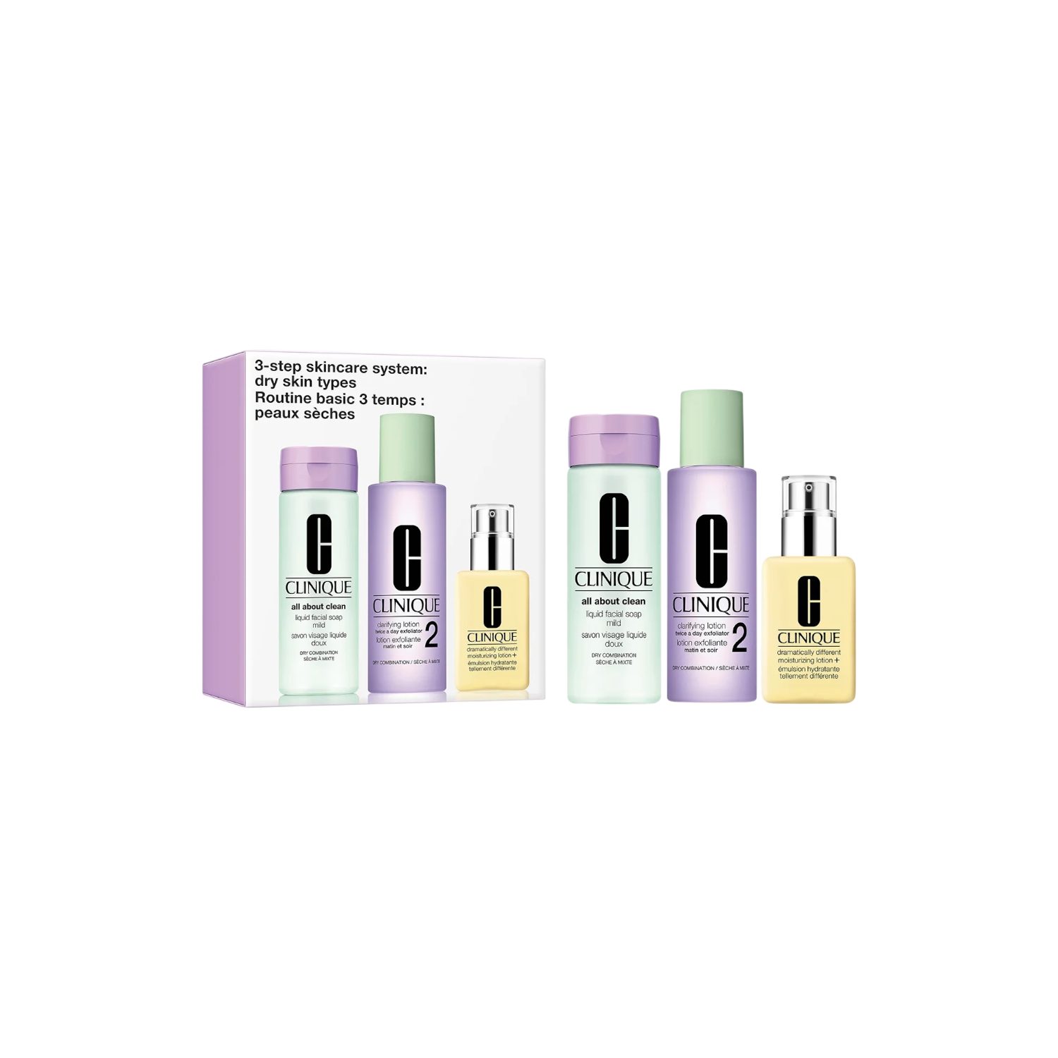 CLINIQUE Gesichtspflege-Set Clinique 3 STEP SKINCARE SYSTEME: DRY SKIN TYPES - Gesichtspflegeset, 3-tlg.