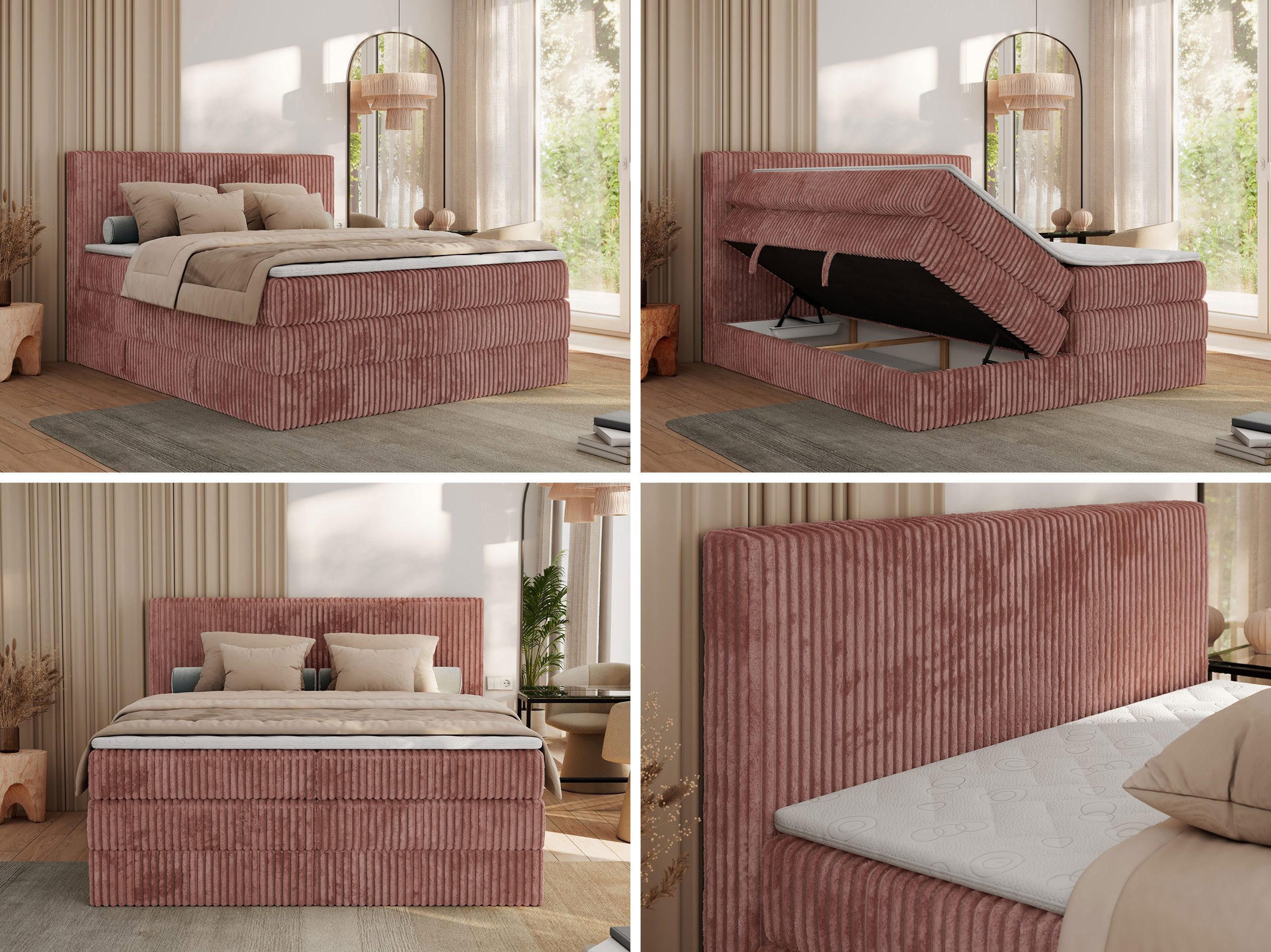 MKS MÖBEL Boxspringbett TILIANO KING (Packung, Set, Topper T25, Doppelbett, T30-Schaum), Polsterbett mit Multipocket-Matratzen, Cord Bett, Zwei Bettkästen