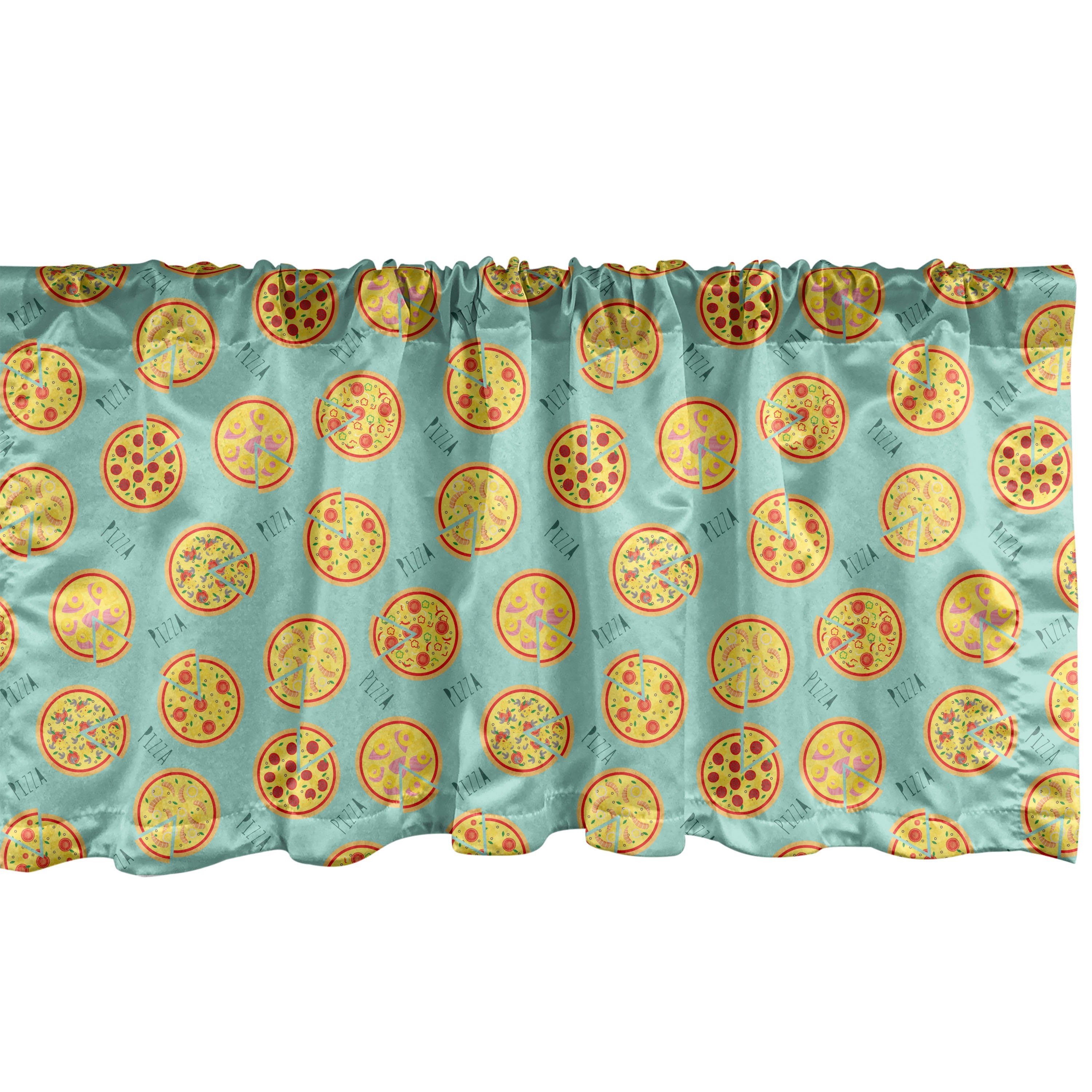Scheibengardine Vorhang Volant für Küche Schlafzimmer Dekor mit Stangentasche, Abakuhaus, Microfaser, Pizza Cartoon-Stil Italienische Küche