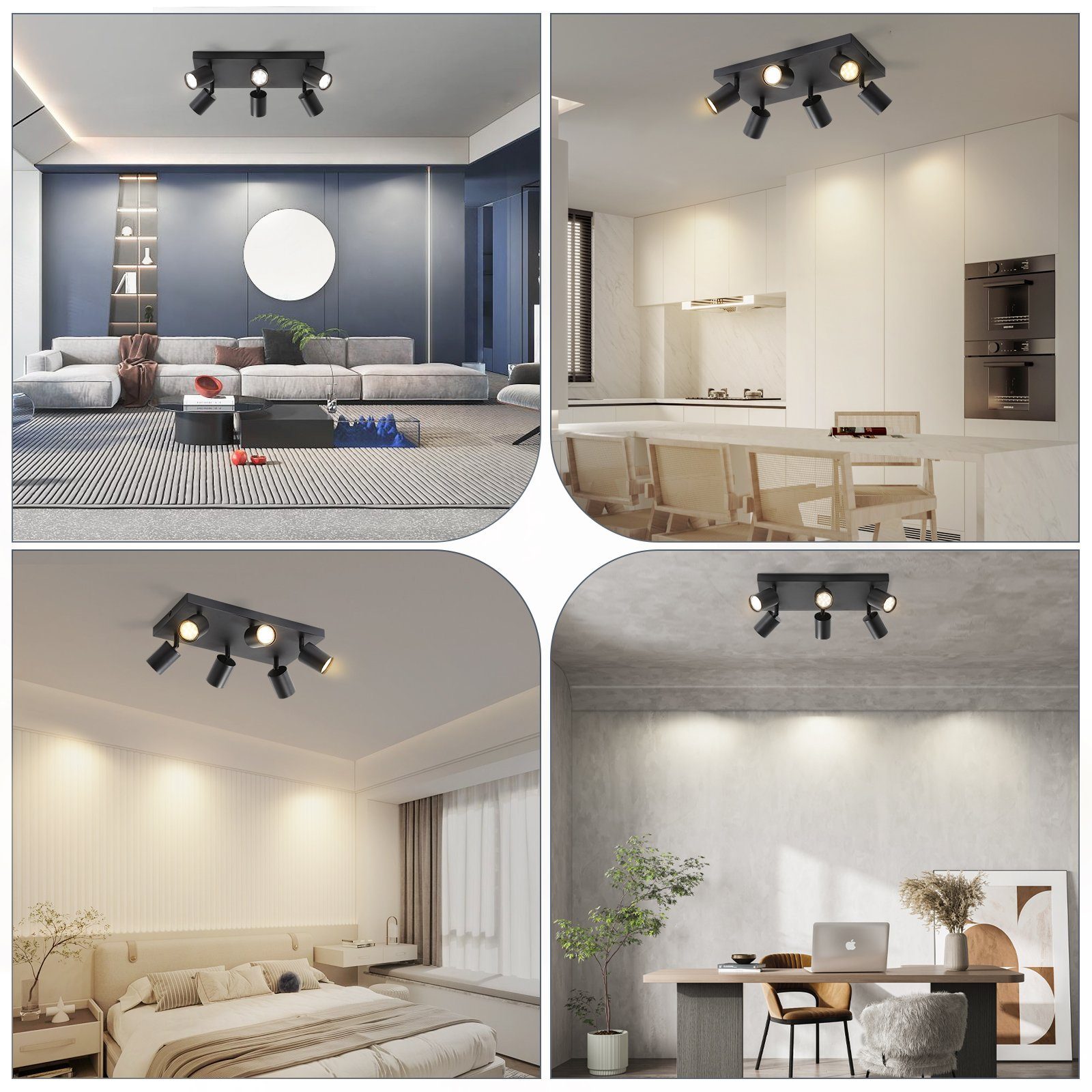 Modern, integriert, LED ZMH 6 für 330°Schwenkbar Spots Flammig Deckenspots GU10 Leuchtmittel, Wandstrahler Schlafzimmer, Wohnzimmer LED Deckenstrahler fest Schwarz Ohne