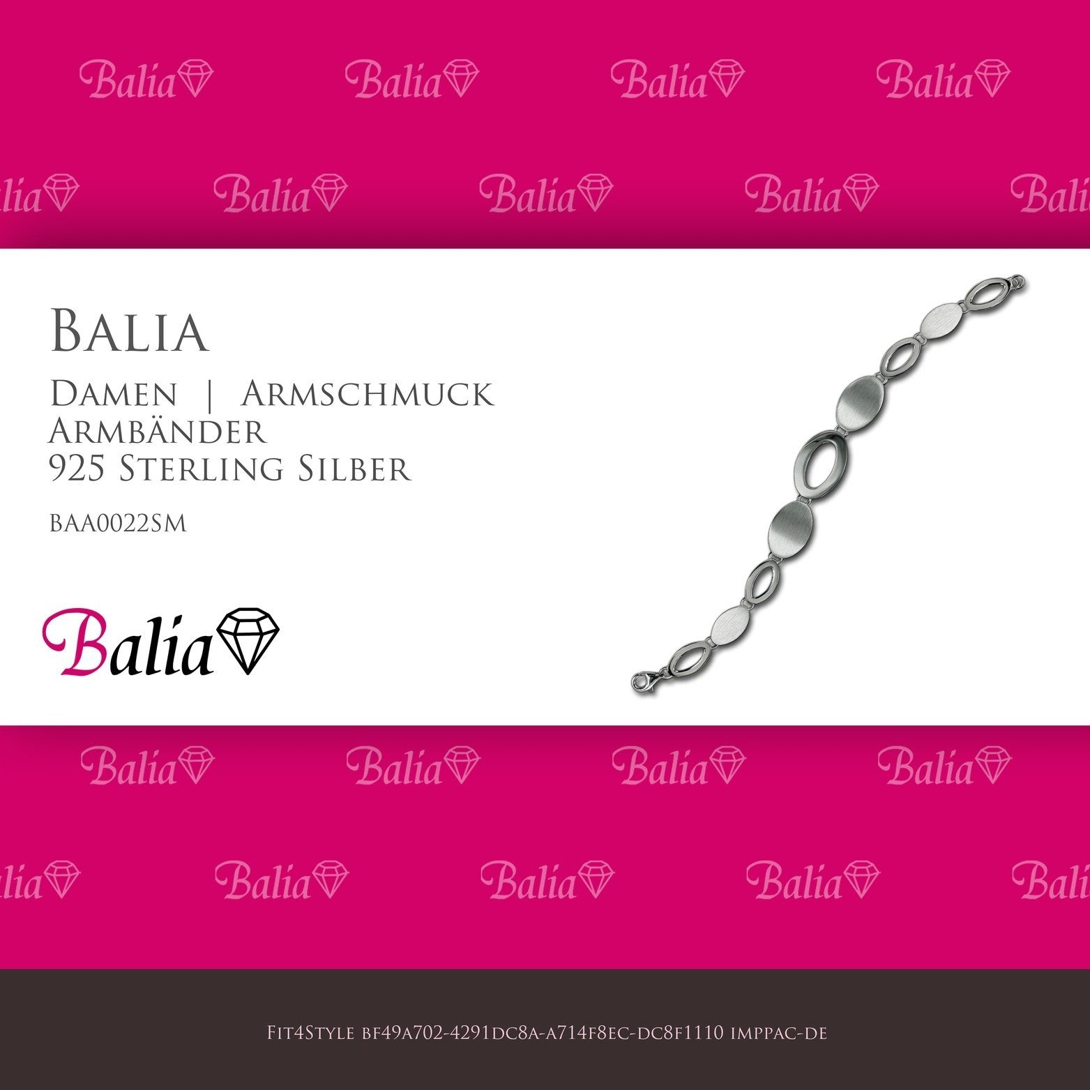 Silberarmband Damen (Armband), mattiert (Dream) Balia für 925 Silber Armband Silber 19,5cm, Armband ca. Balia