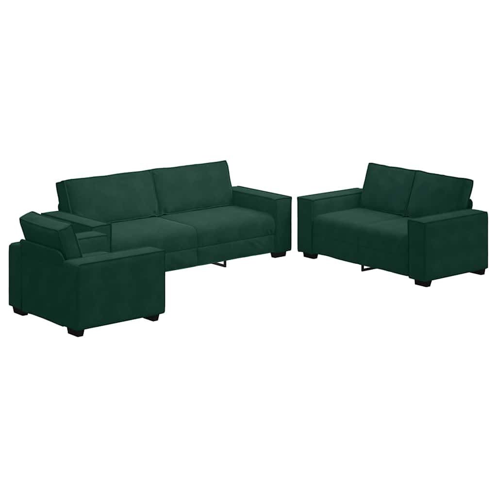 vidaXL Sofa 3-tlg. Sofagarnitur mit Kissen Dunkelgrün Samt, 1 Teile günstig online kaufen