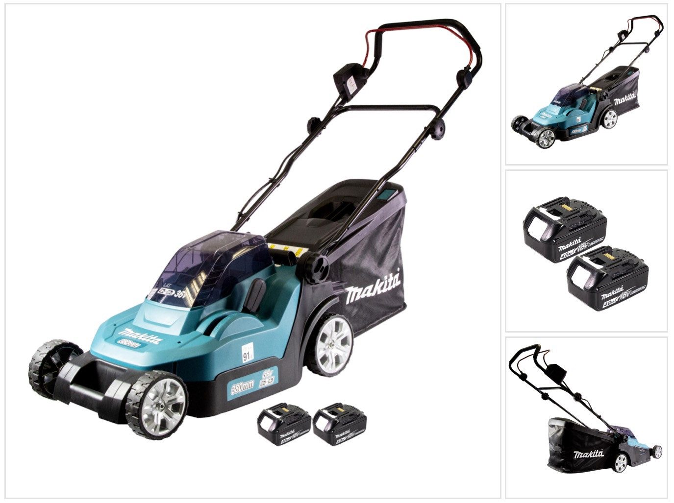 Makita Akkurasenmäher DLM 432 M2 Akku Rasenmäher 36 V (2x 18 V) 43 cm Brushless + 2x Akku