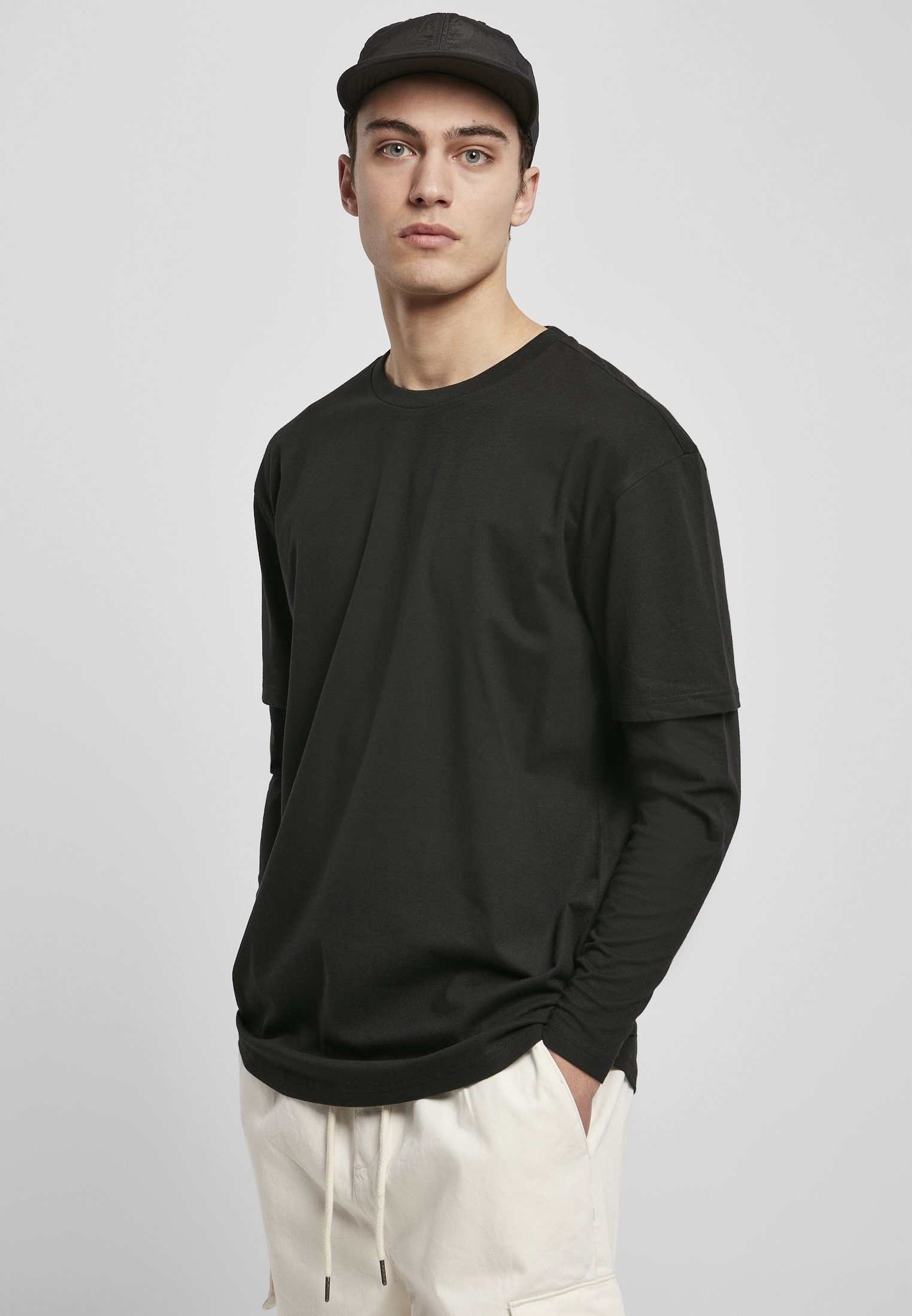 URBAN CLASSICS T-Shirt Herren Oversized Shaped Double Layer LS Tee (1-tlg) black/black