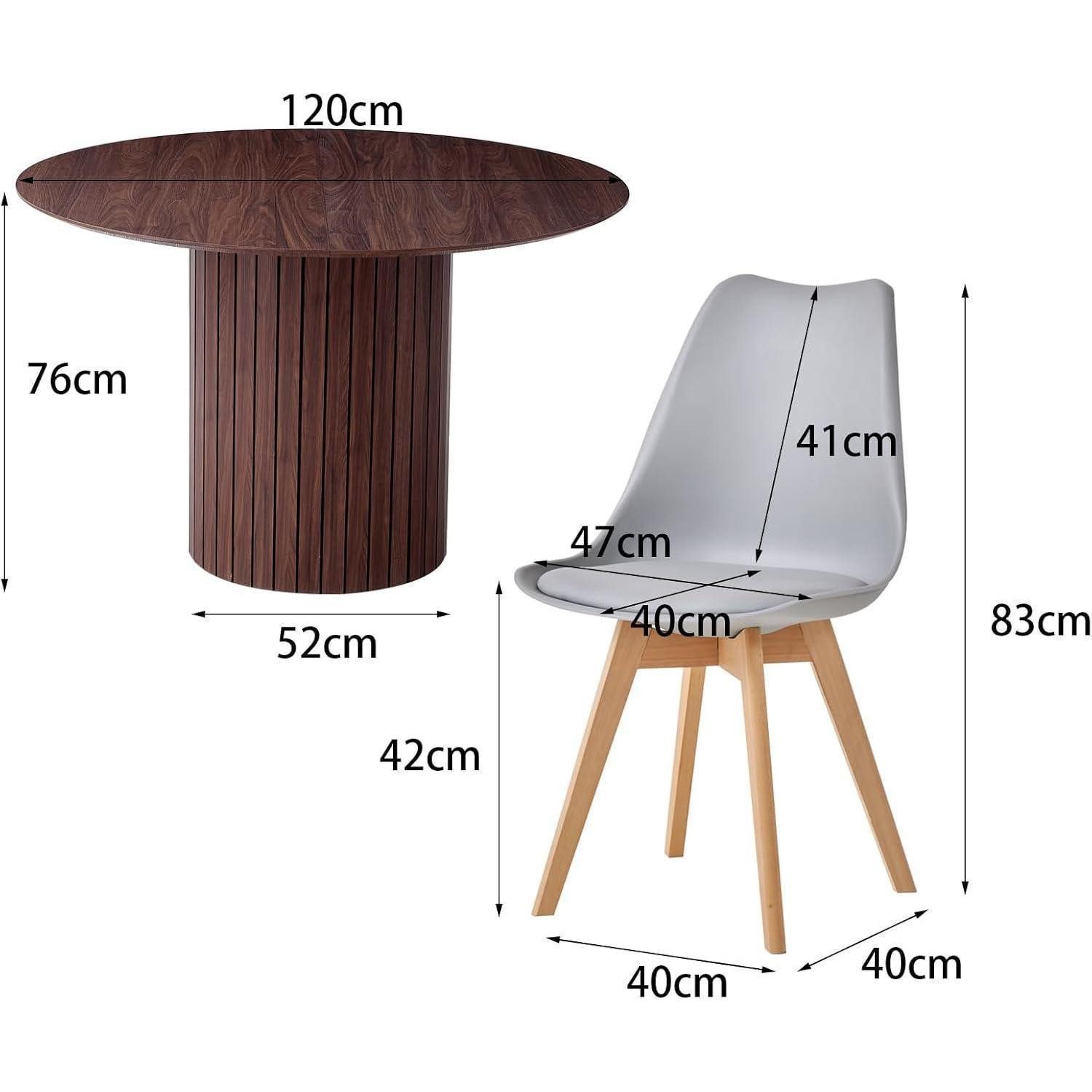 LuxusKollektion Essgruppe Esstisch 120 cm MDF Holzfuß 1 Tisch 6 Stühle Dunkelbraun Grau