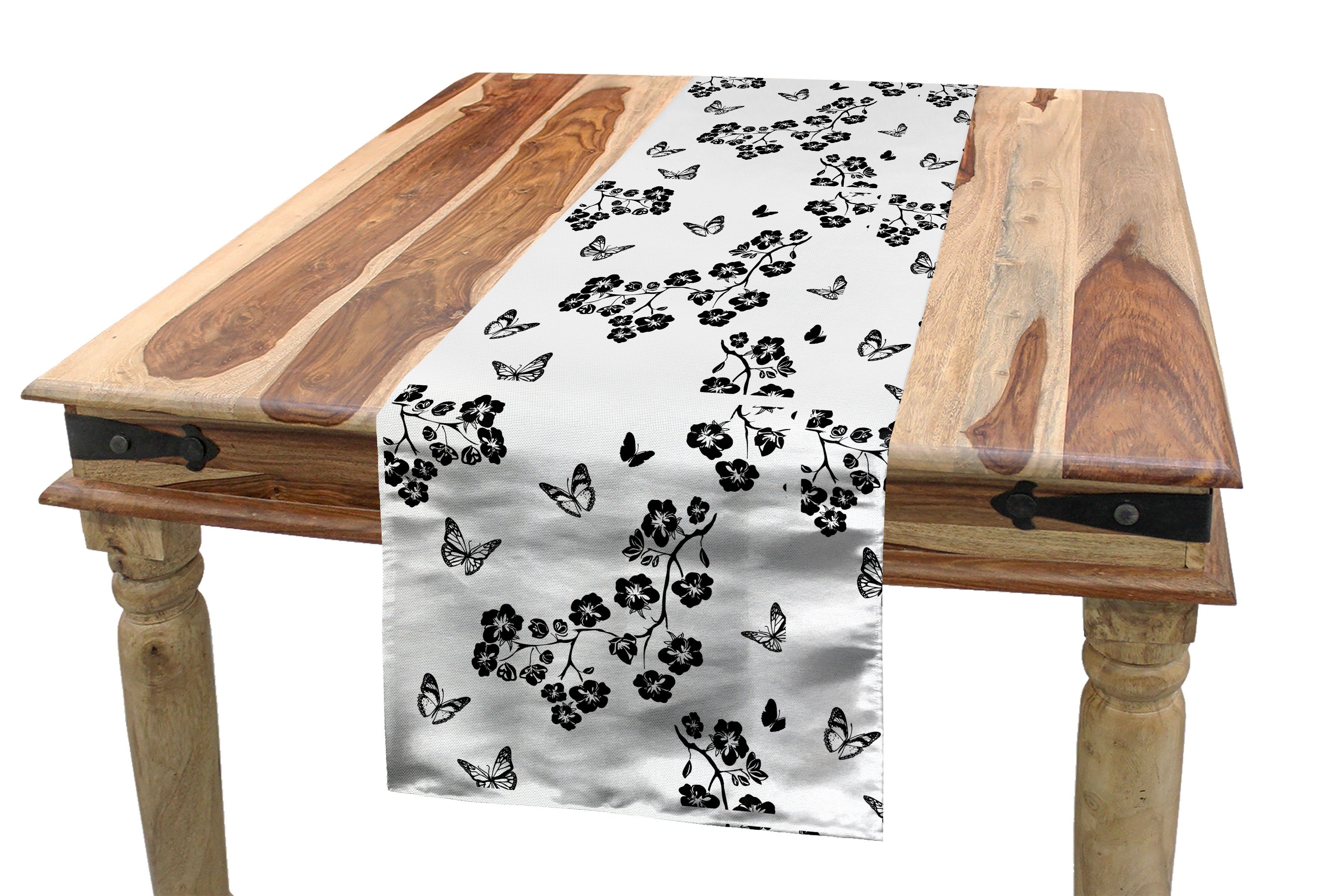 Abakuhaus Tischläufer Esszimmer Küche Rechteckiger Dekorativer Tischläufer, Schmetterling japanische Monochrome