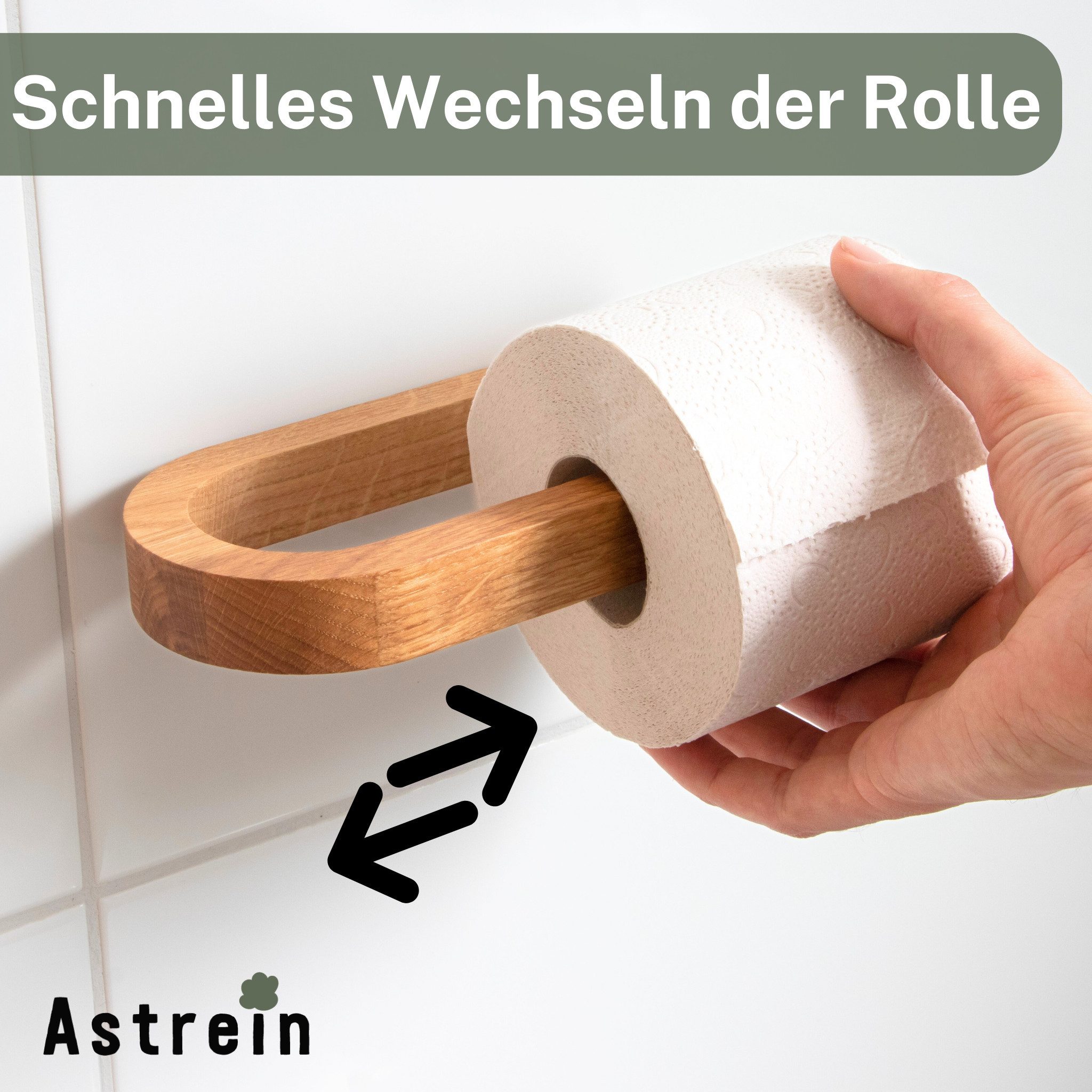 Astrein Toilettenpapierhalter Toilettenpapierhalter Holz ohne Bohren, Eiche