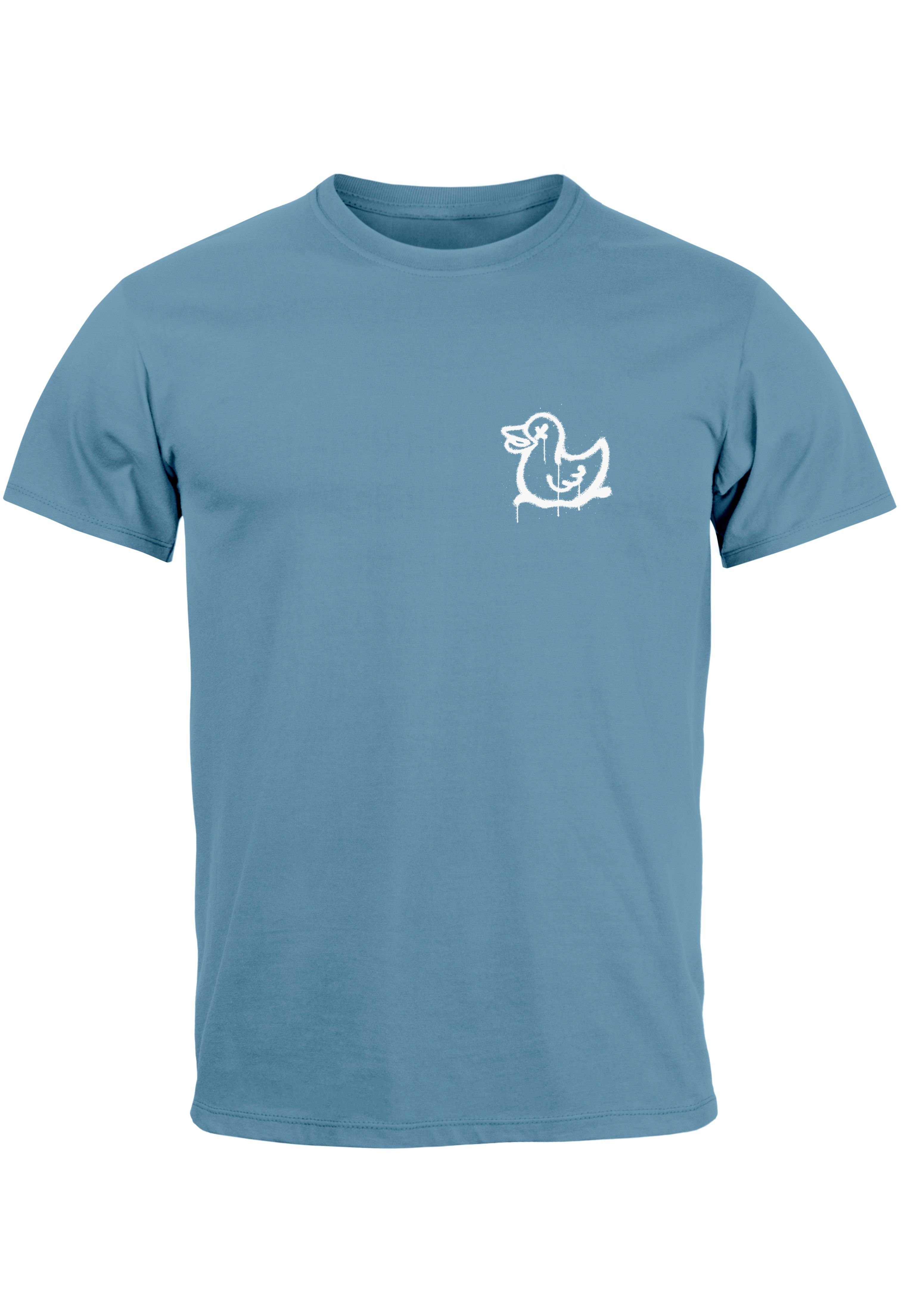 Neverless Print-Shirt Herren T-Shirt Drippy Duck Ente Graffiti Style Printshirt Fashion Stre mit Print stone blue