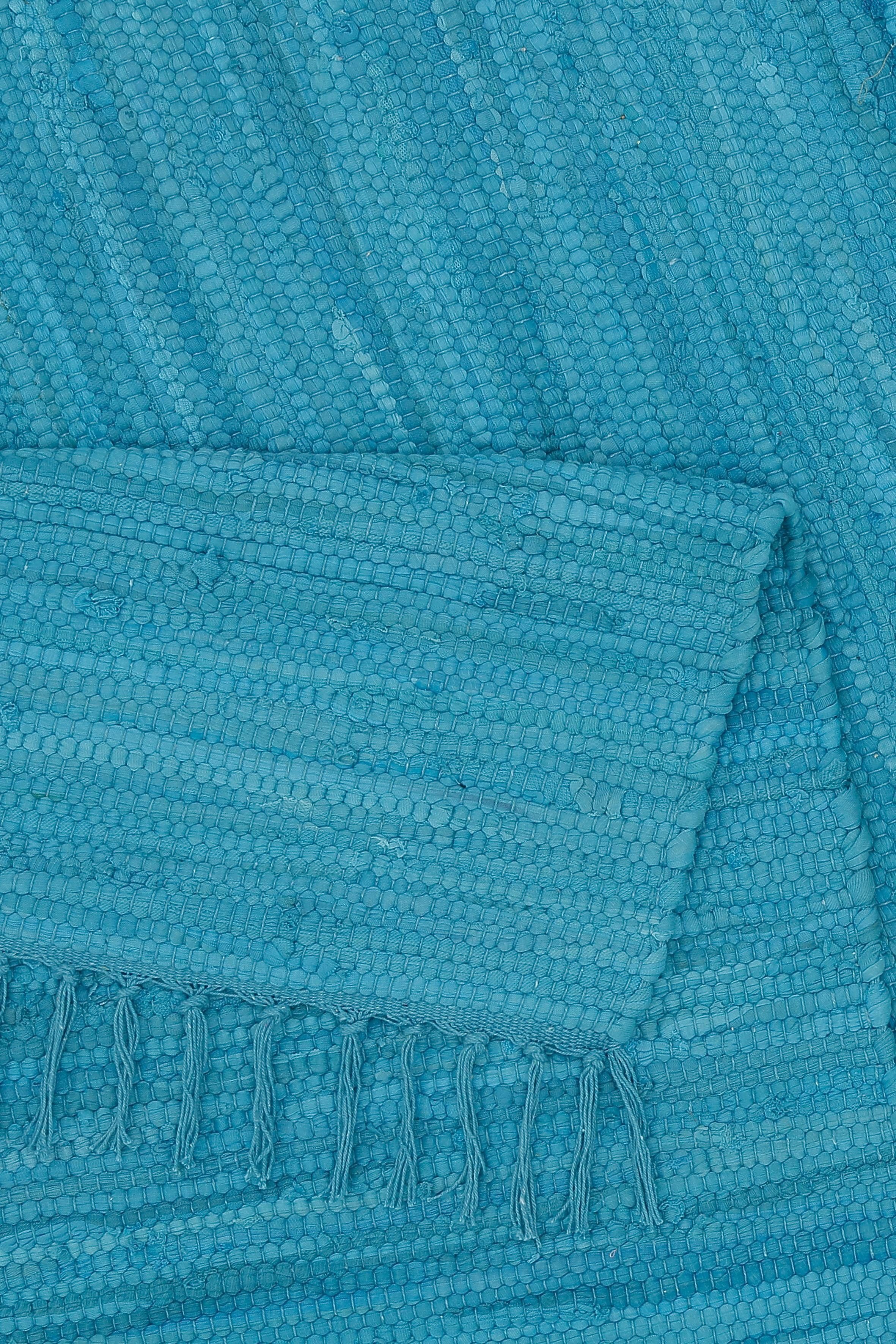 handgewebt, Teppich rechteckig, Cotton, 5 reine Fransen Handweb THEKO, Teppich, Happy Baumwolle, Höhe: Flachgewebe, mm, mit türkis