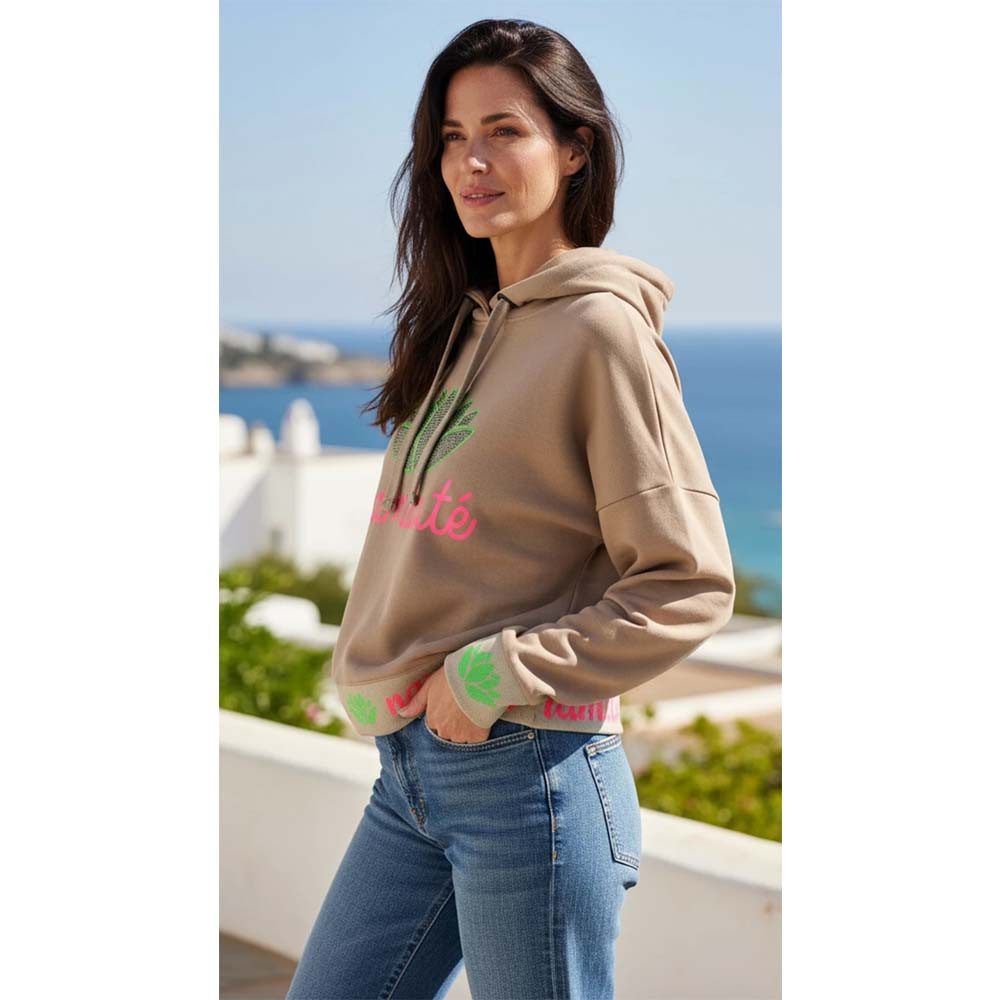 Miss Goodlife Hoodie Hoodie Namaste Strass MG13611 mit Print und Kapuze - sand