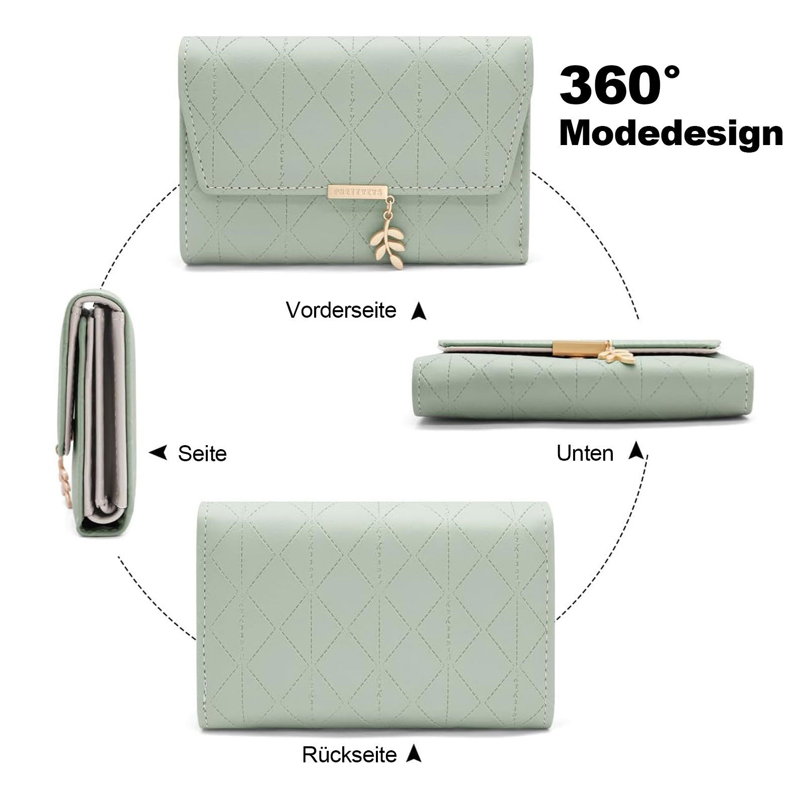 OKWISH Geldbörse Damenbörse Klein Geldbeutel Slim Wallet KunstlederPortemonnaie (Handtasche Brieftasche mit 7 Kartenfächer, Kurzbrieftasche mit Münzfach 14 x 2,8 x 9,5 cm), für Reisen Geschenke Alltag usw.