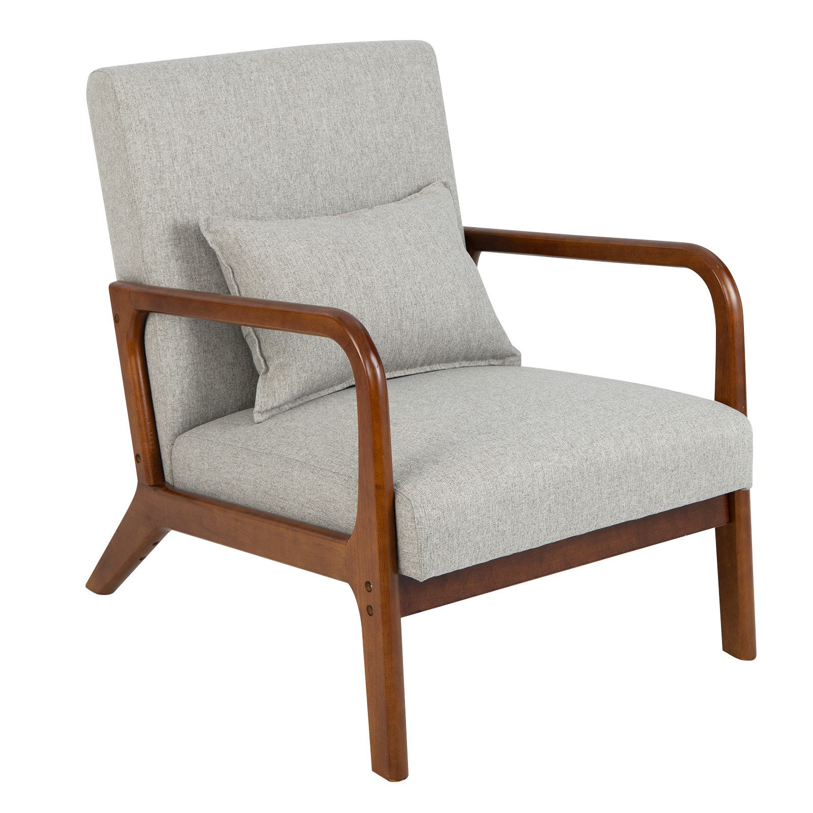 COSTWAY Relaxsessel, gepolstert, mit Armlehnen & Kissen, Holz, 65x79x77cm günstig online kaufen