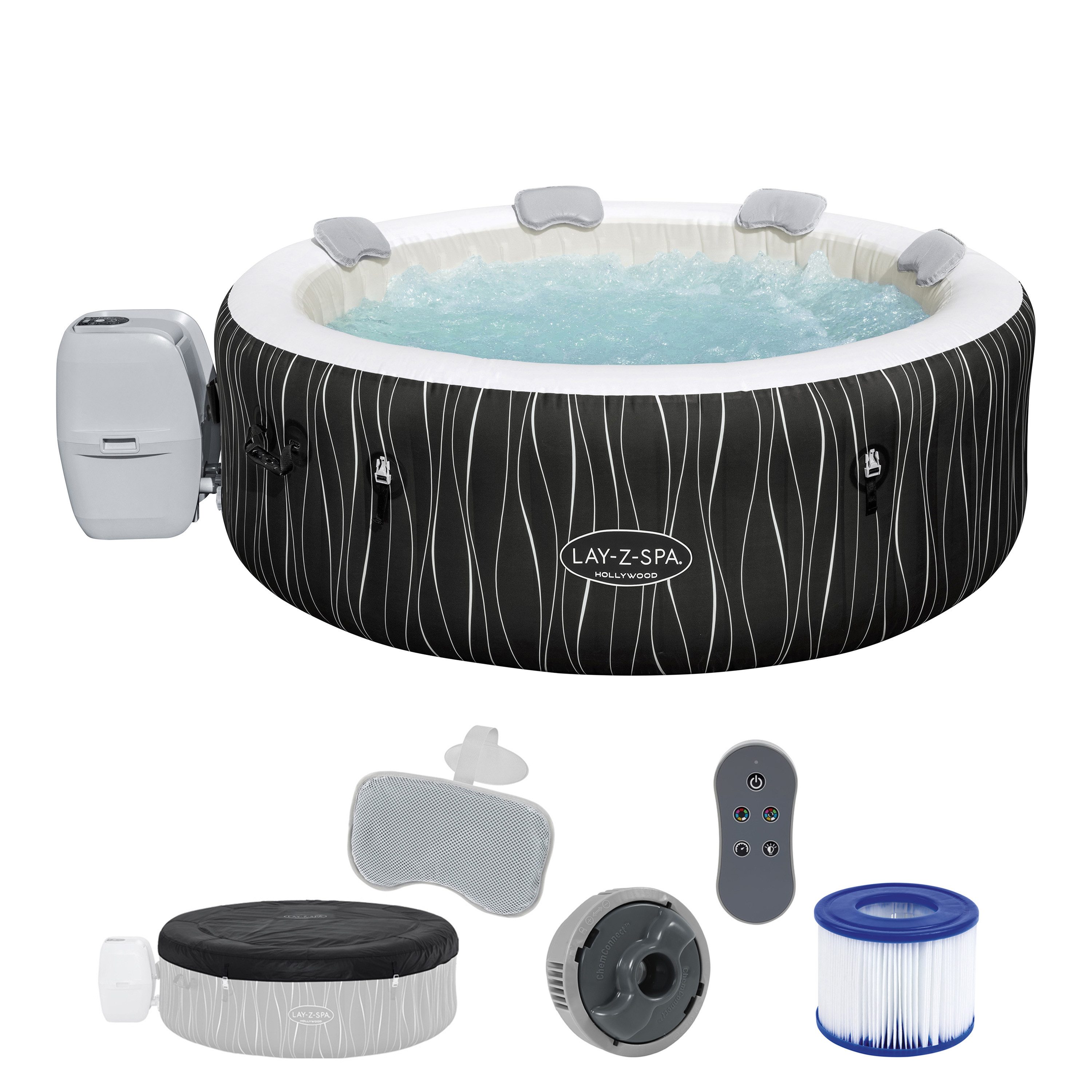 Bestway Whirlpool LAY-Z-SPA® Hollywood AirJet™, (Set, Inkl. LED-Beleuchtung, für max. 6 Personen), Ø 196 x 66 cm