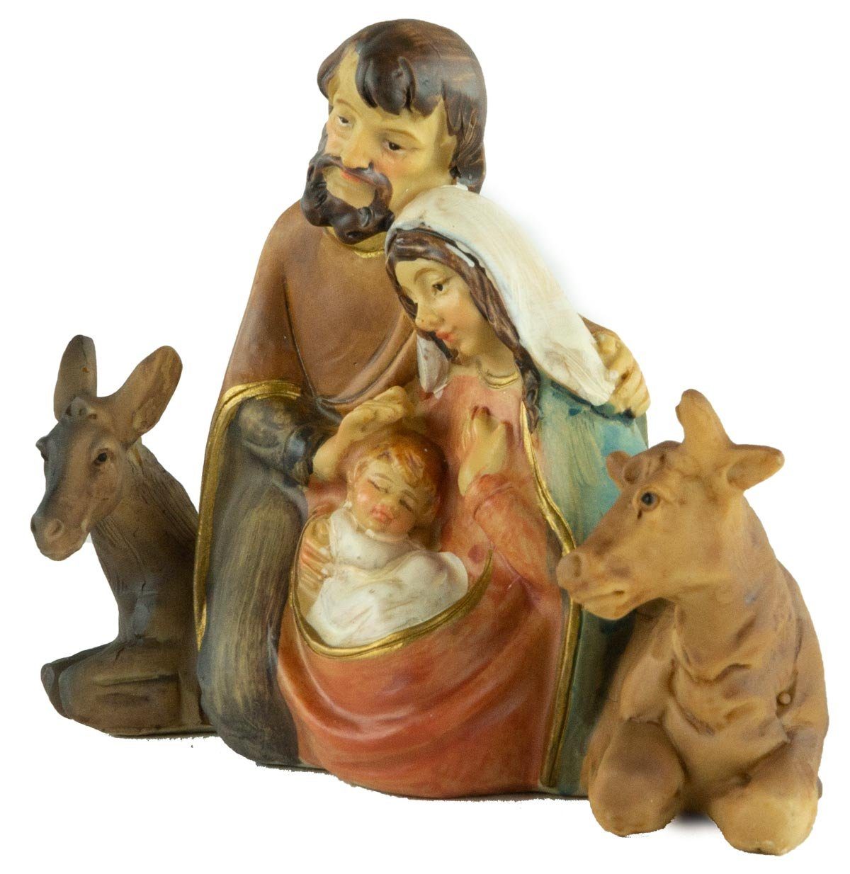 handbemalte Familie cm, mit St), Ochse ca. Krippenfiguren (1 Krippenursel Krippenfigur Esel, Heilige 74197 9 und Krippenfigur