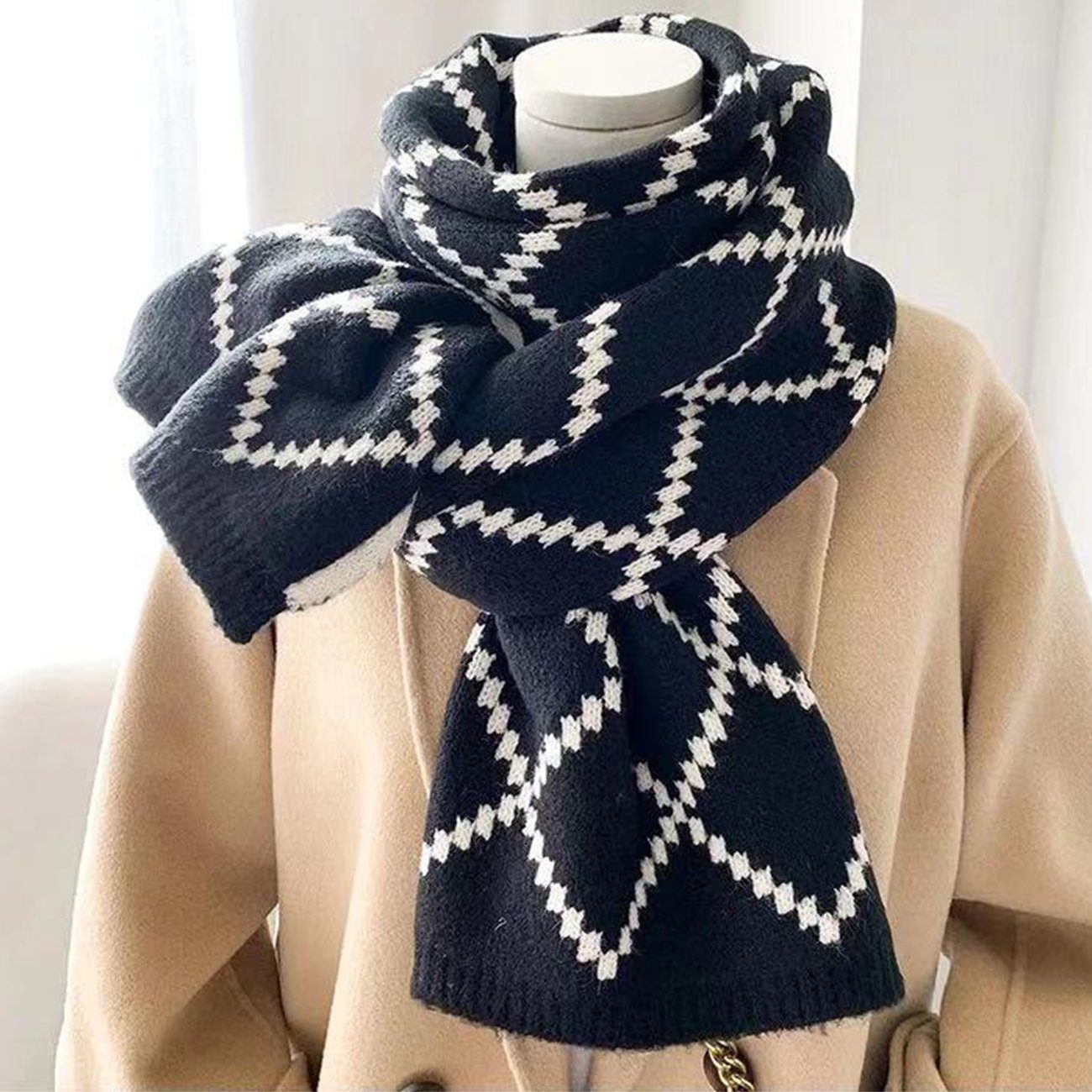 Laden für Originalprodukte EBUY Modeschal Doppelseitiger warmer Schwarz Winter Damen für Strickschal im