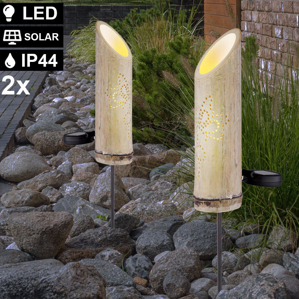 Dekolicht, 2er Set LED Solar Steck Leuchte Bambus Garten Deko