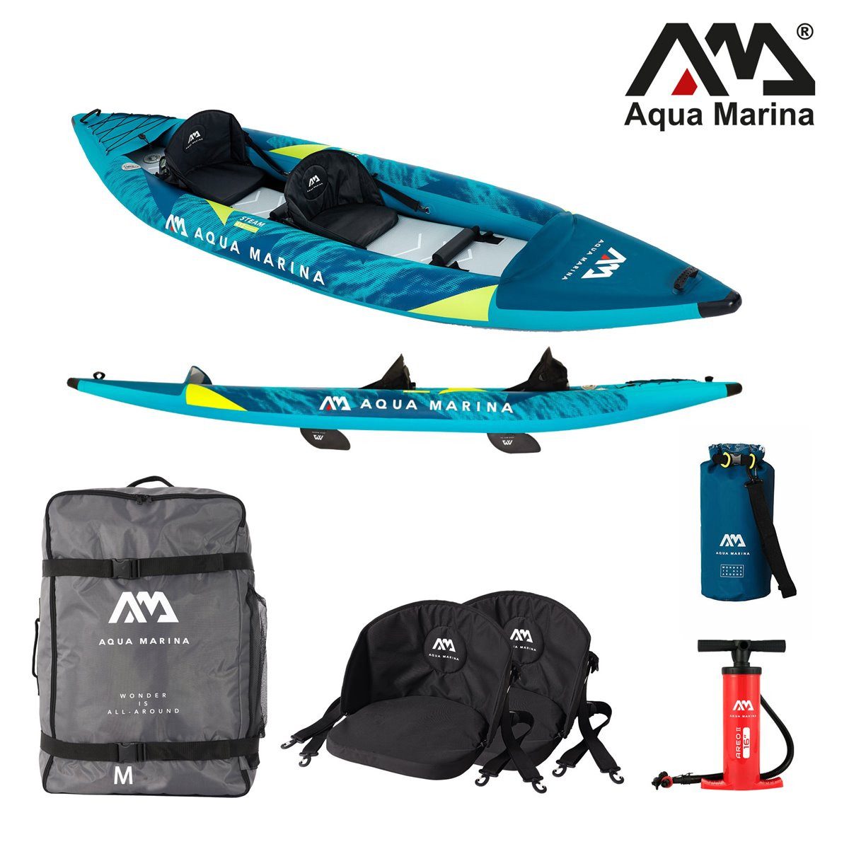 Aqua Marina Tourenkajak Aqua Marina STEAM 412 Kayak Set 2 Personen aufblasbar Kanu Boot