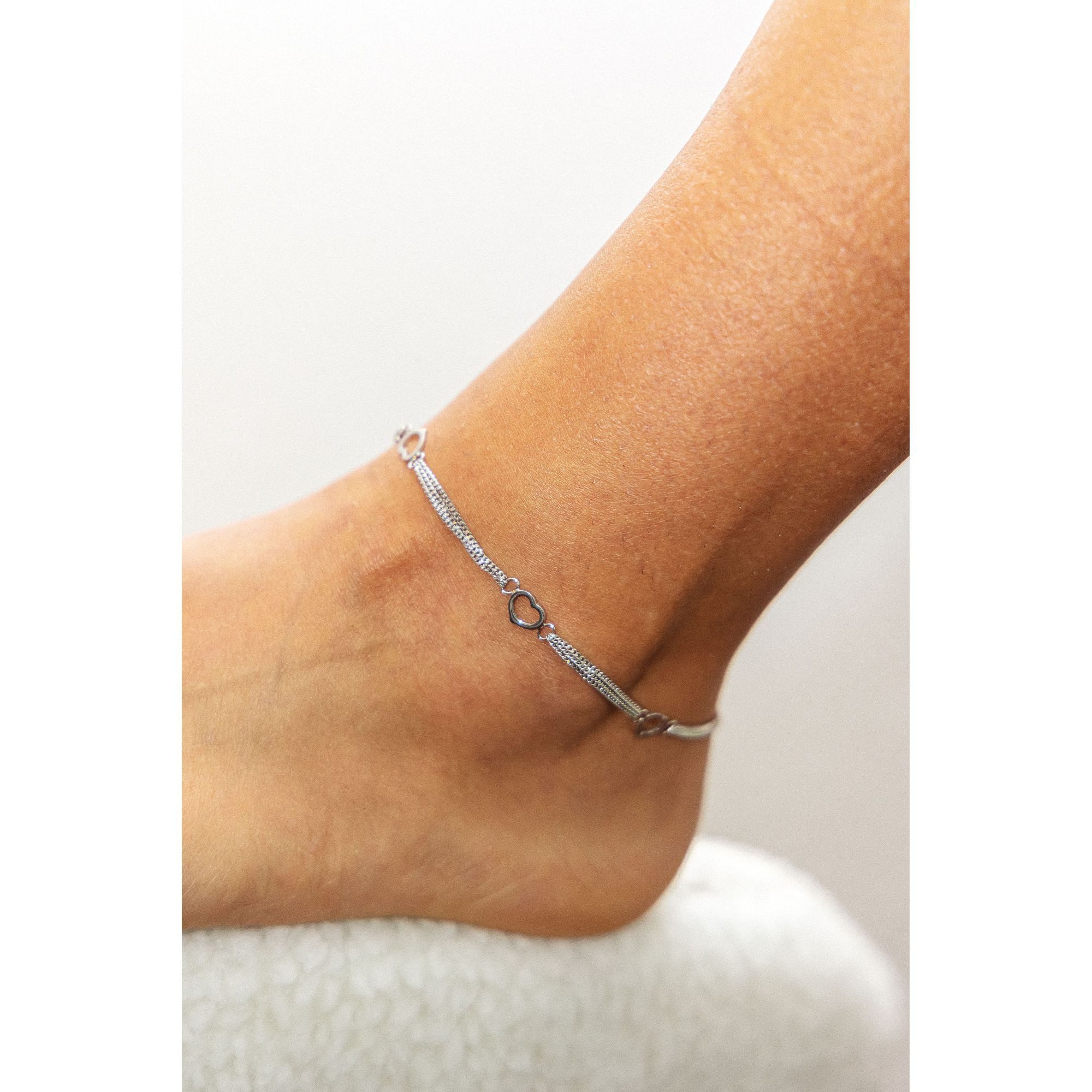 Zeeme Fußkette Silber 925 mit Herz-Motiv 25cm lang