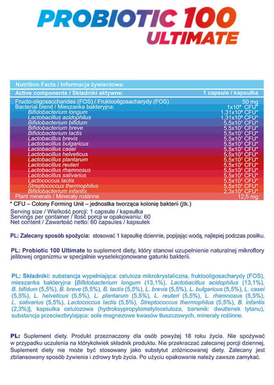 ALL NUTRITION Probiotika Probiotic Ultimate 60 Kapseln Kapseln, 5 g, Marken-Probiotikum LactoSpore