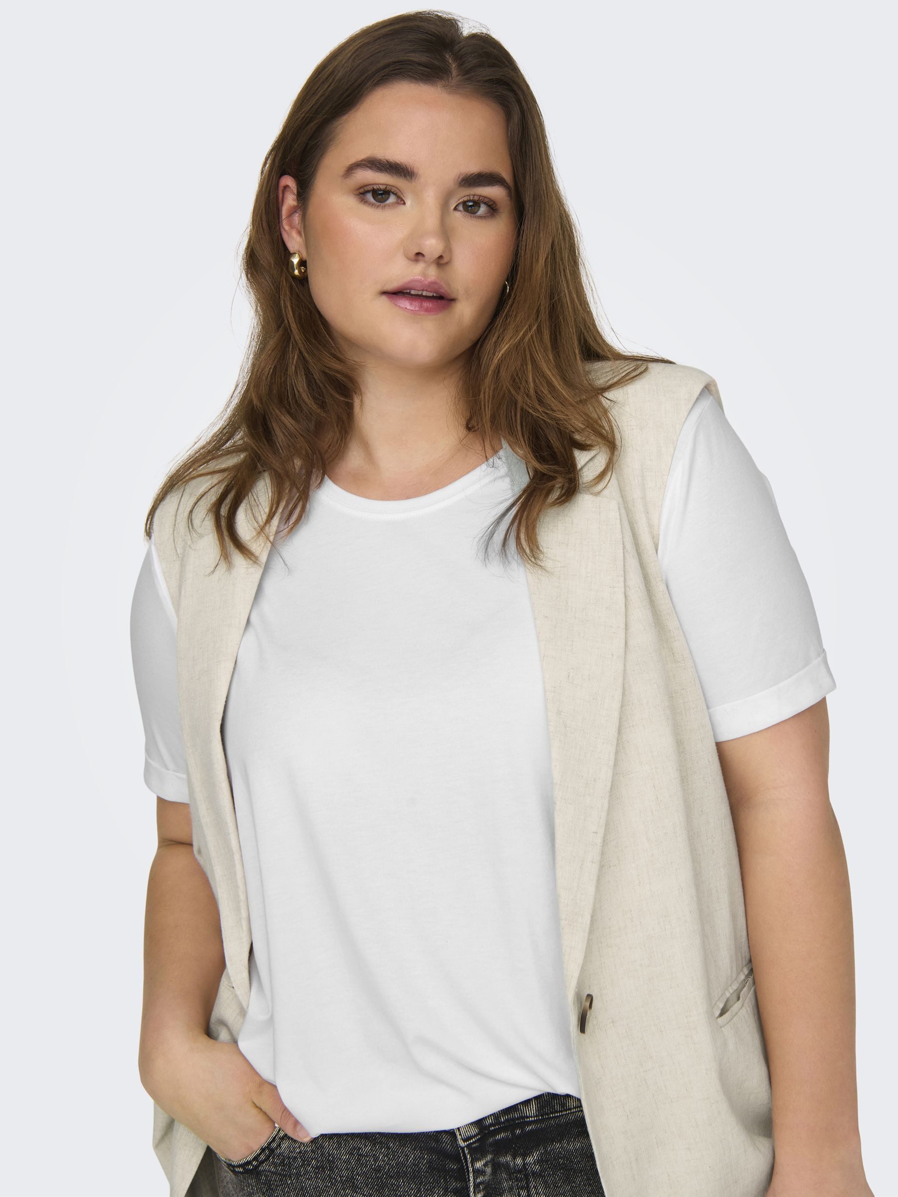 ONLY CARMAKOMA Kurzarmshirt CARMOSTER S/S FOLD UP TOP JRS NOOS Materialmix, günstig online kaufen